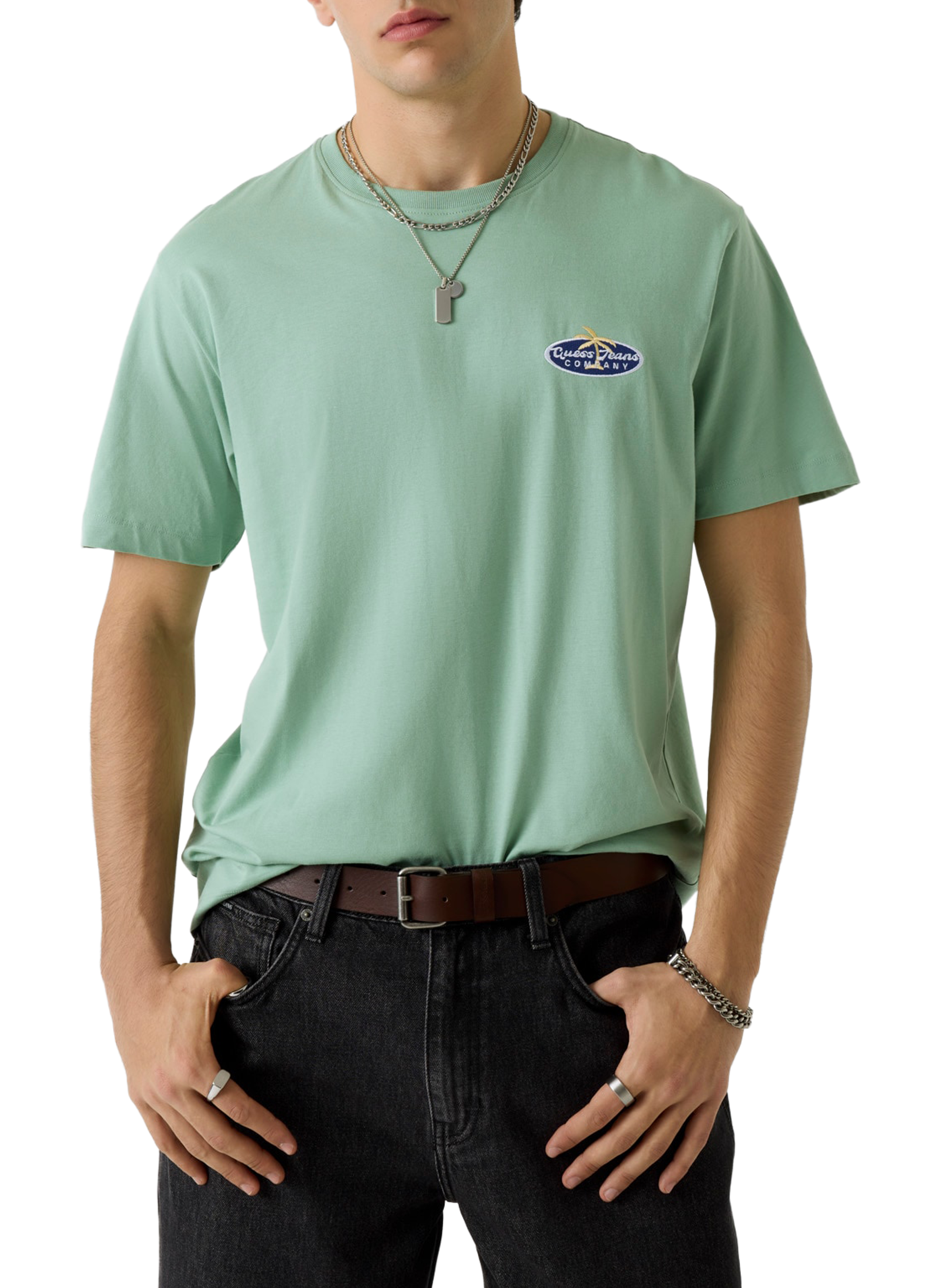 Embroidered cotton logo T-shirt GUESS Green