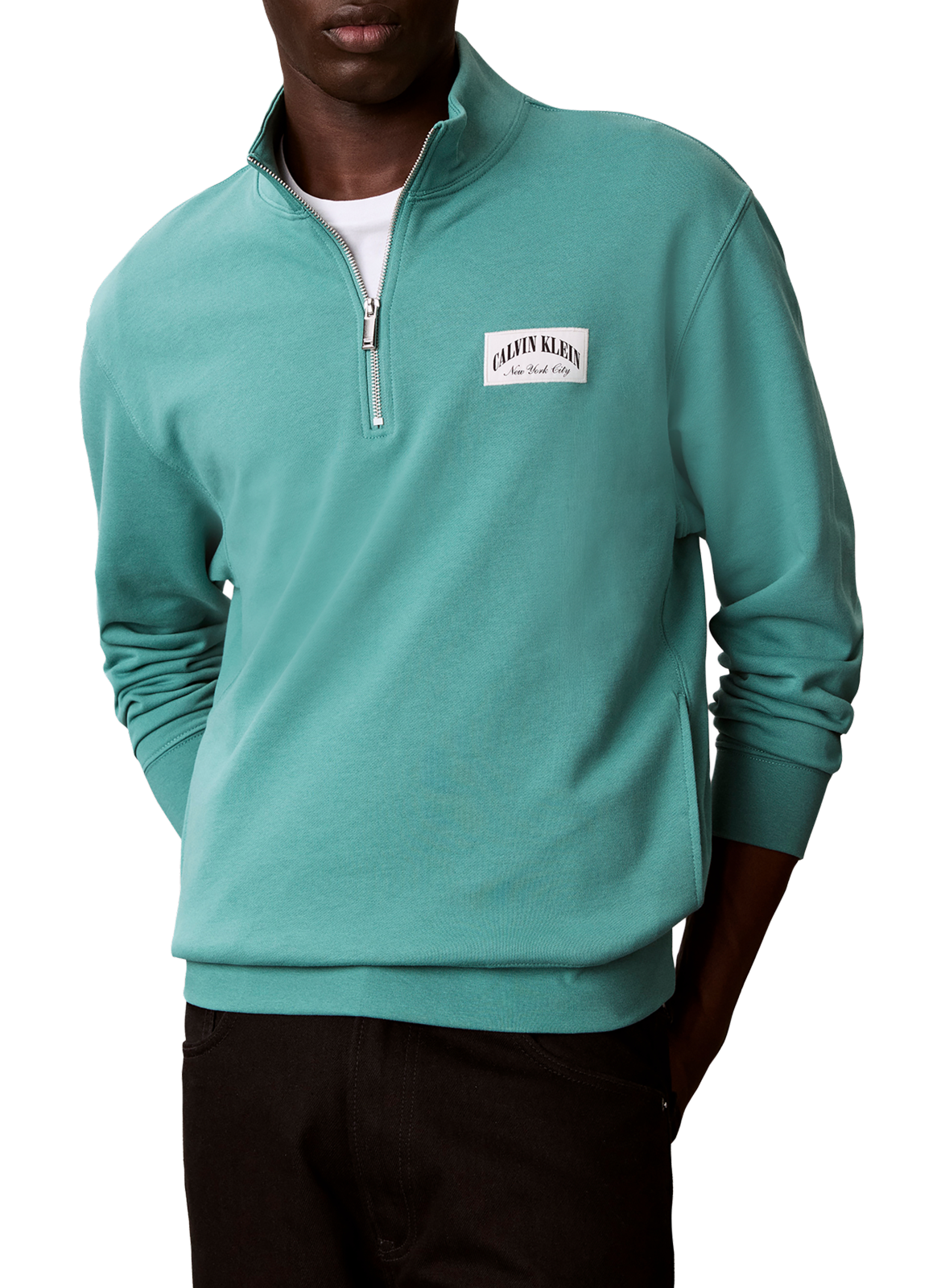 Sweatshirt à col montant zippé en coton CALVIN KLEIN Vert