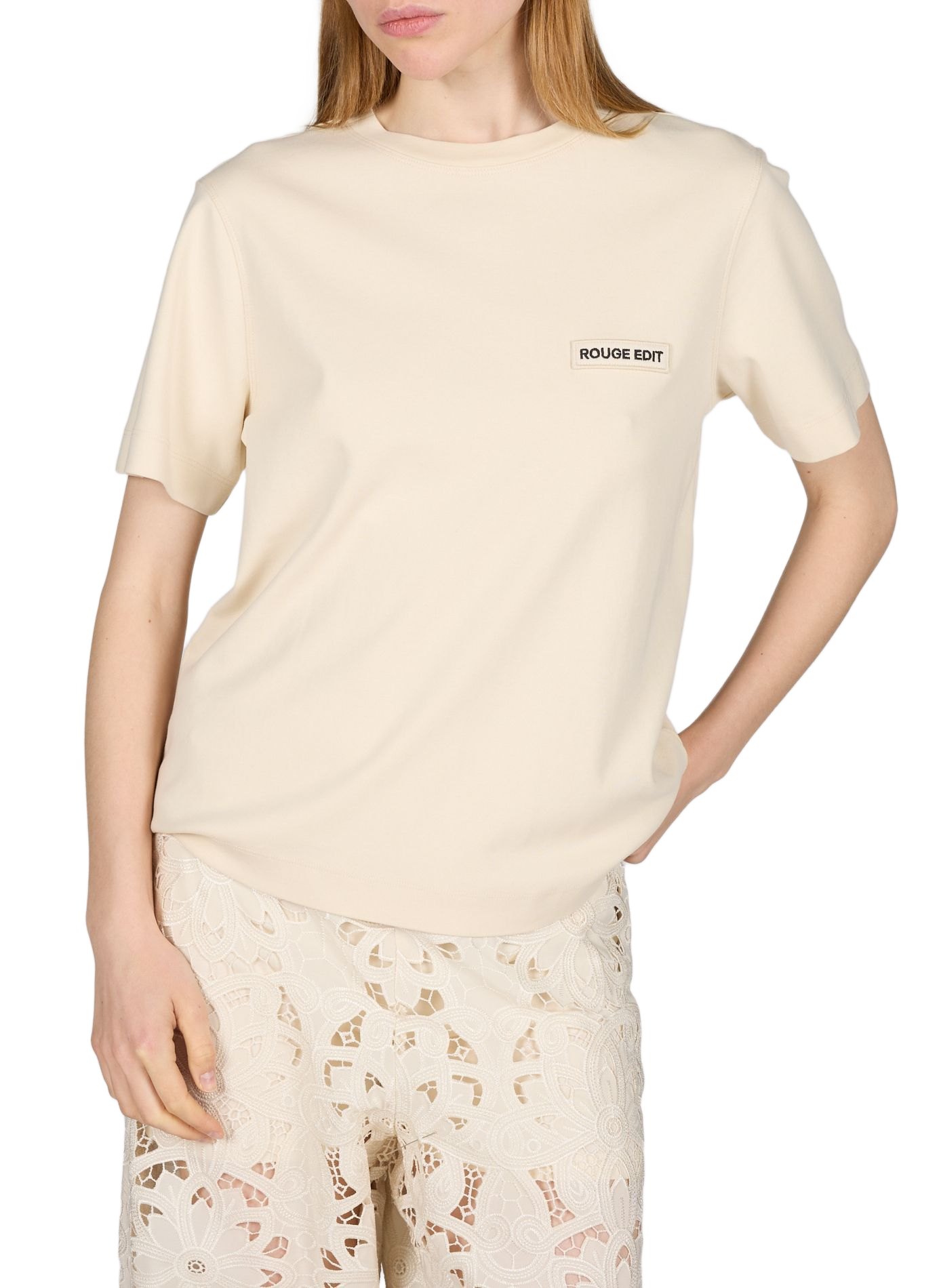 T-shirt broderie logo sur poitrine en coton ROUGE EDIT