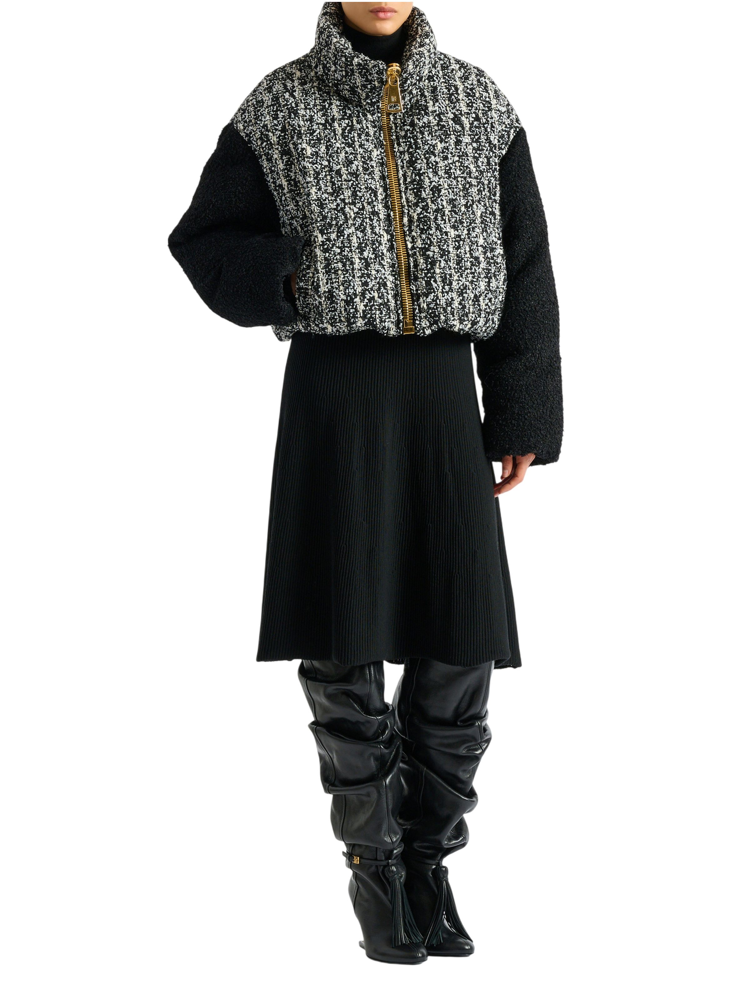 Doudoune en tweed bicolore BALMAIN Noir