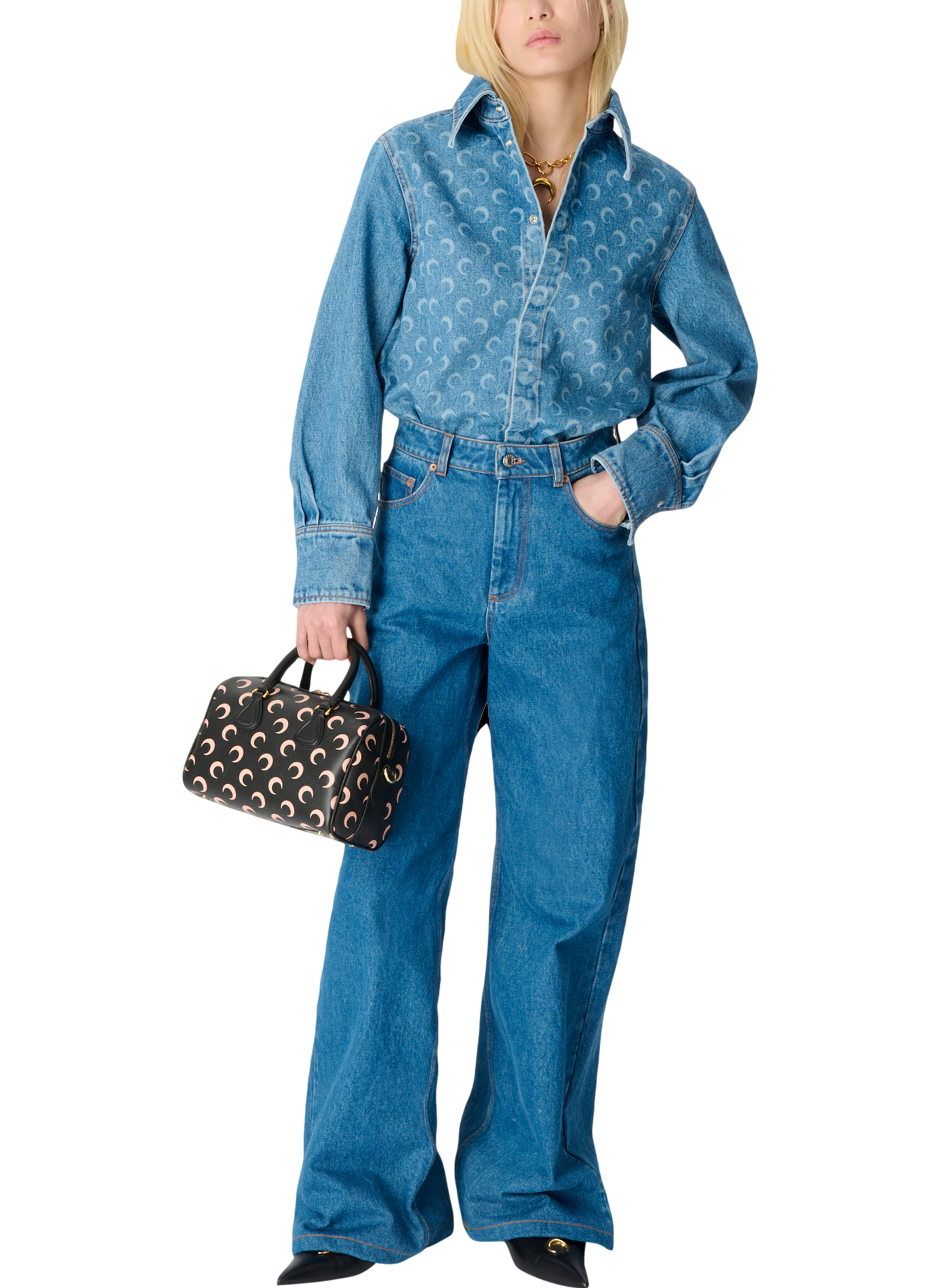 Chemise manches longues en denim délavé bleu laser moon unisexe MARINE SERRE Bleu