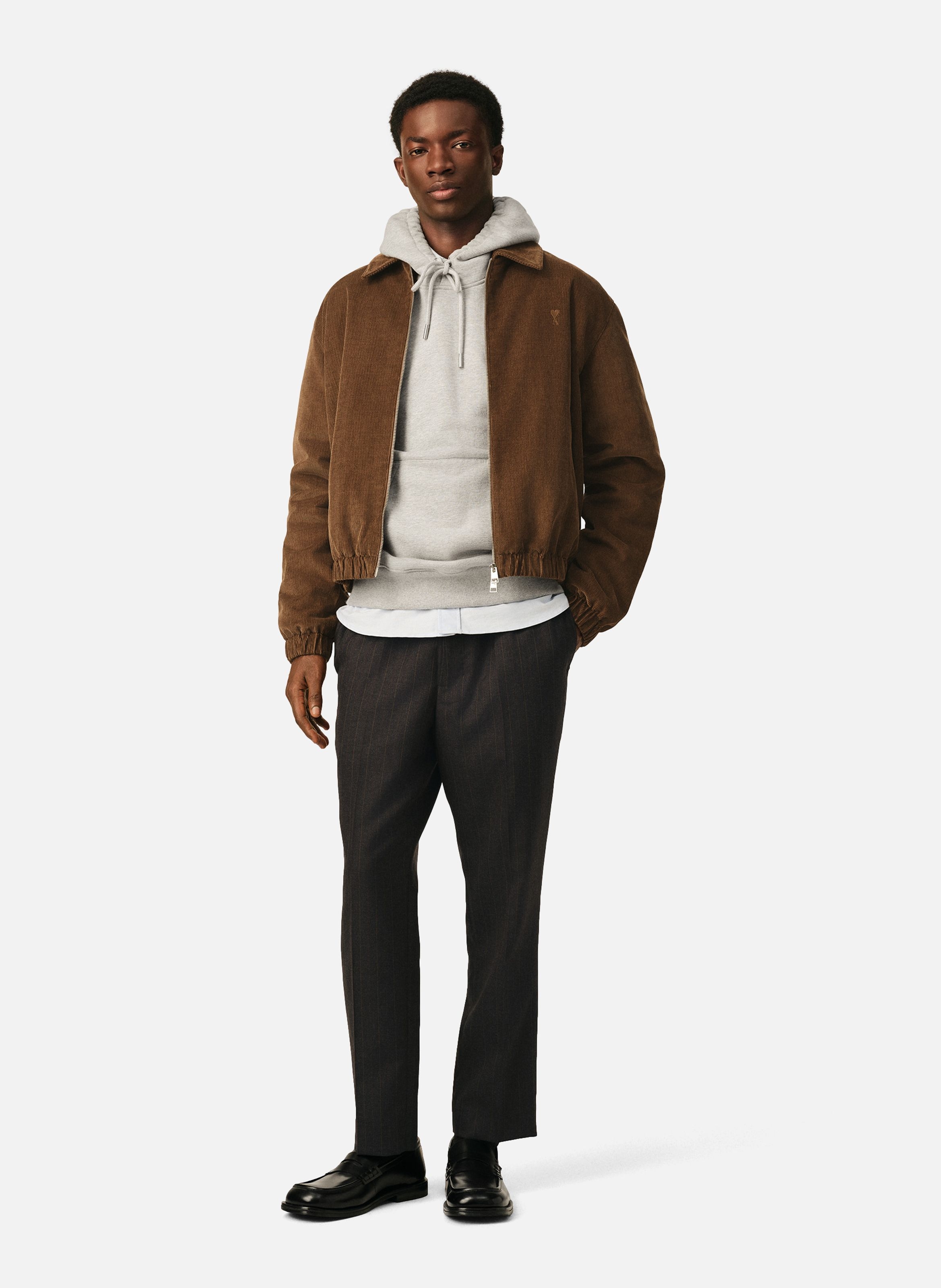Pantalon rayé en laine taille élastiquée AMI PARIS Gris