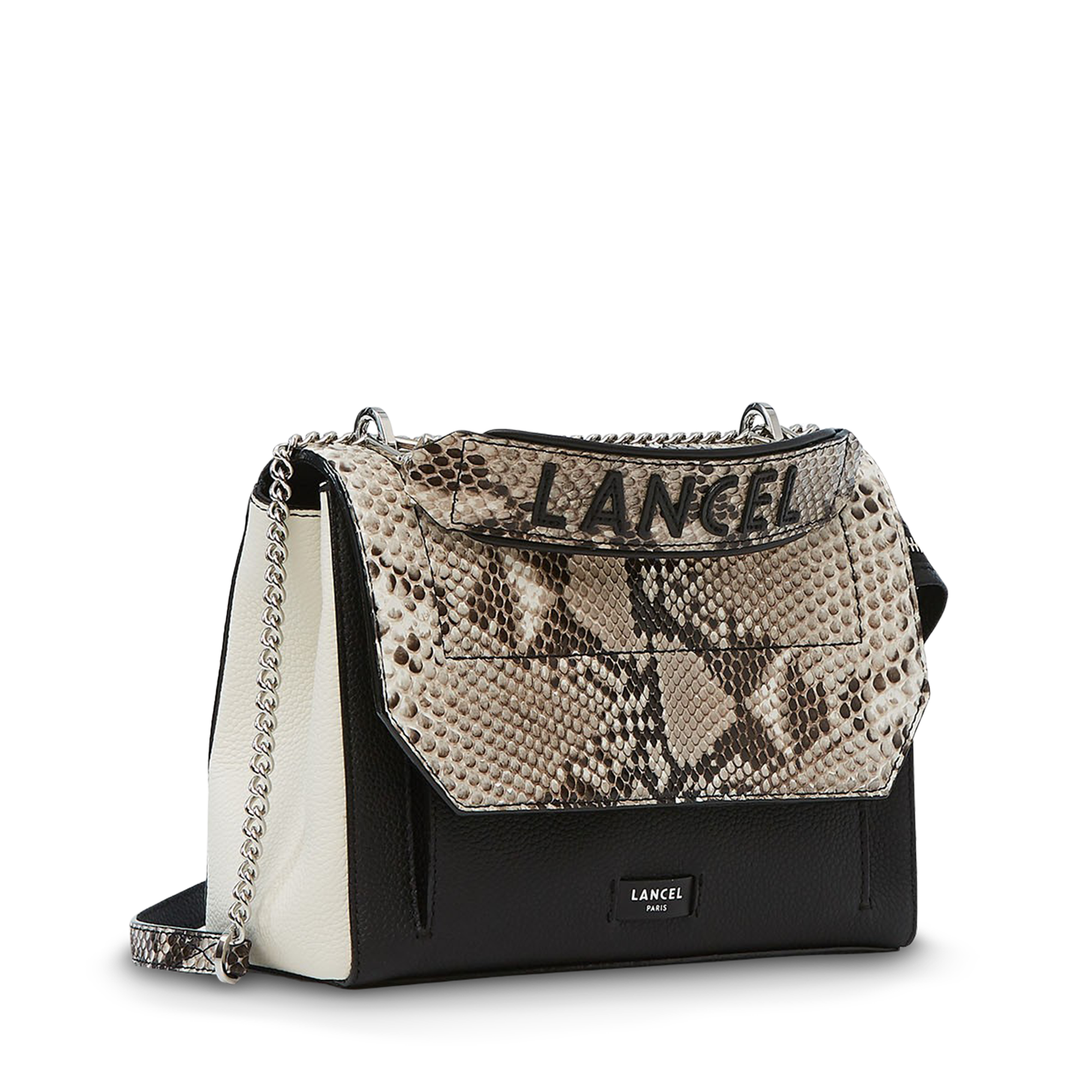 Sac rabat ninon de lancel en cuir de vachette graine & python LANCEL Noir