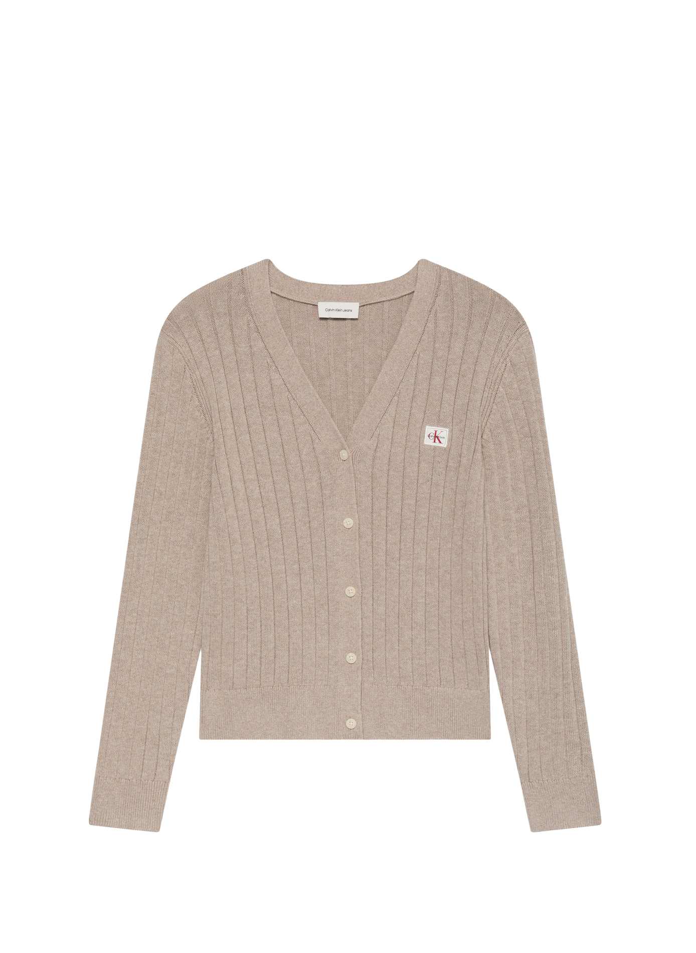 Ribbed cotton logo cardigan CALVIN KLEIN Beige