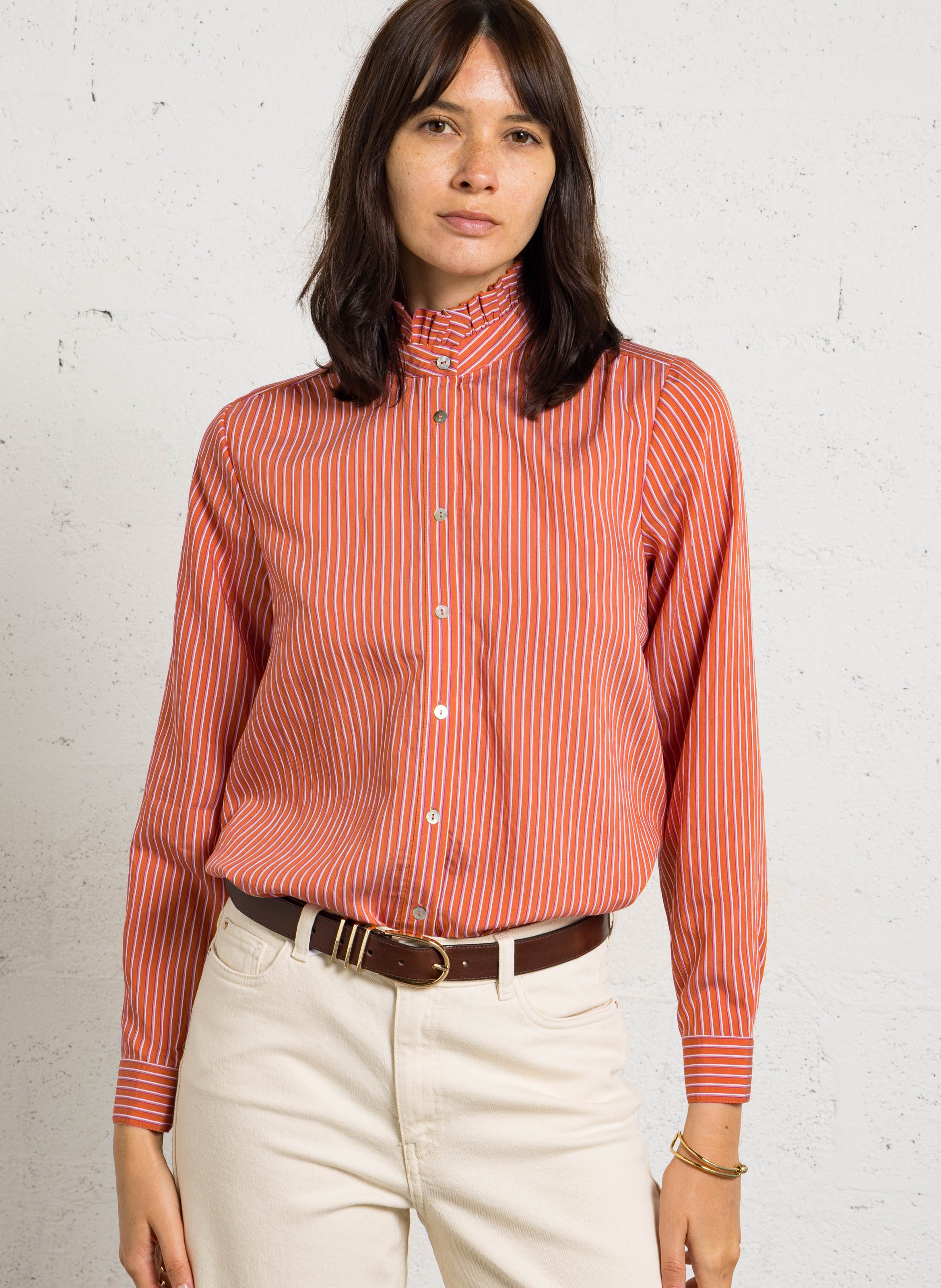 Blouse col victorien à rayures martina MAISON 123 Rouge