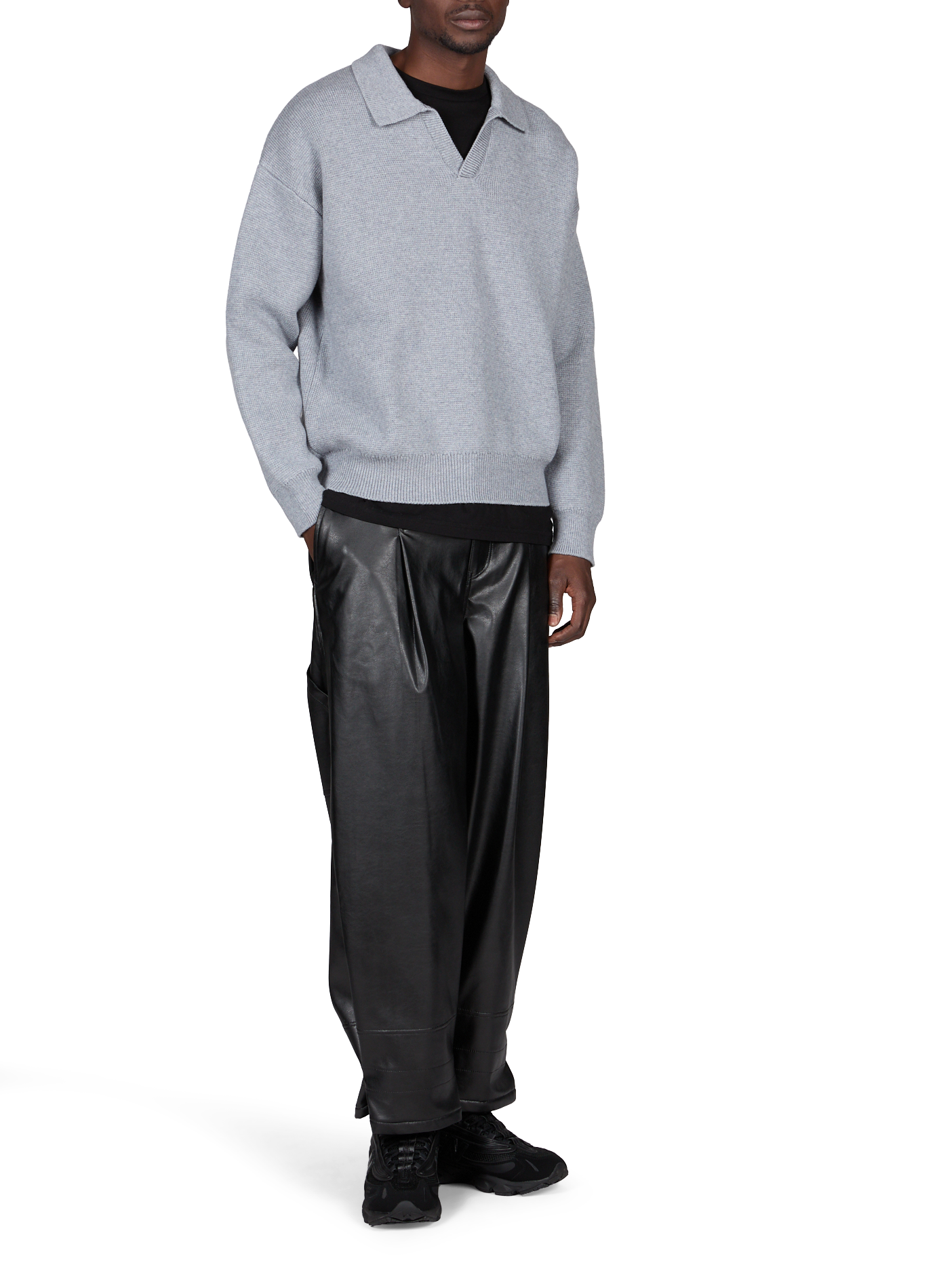 Pull polo oversize en laine mélangée THINKING MU Gris
