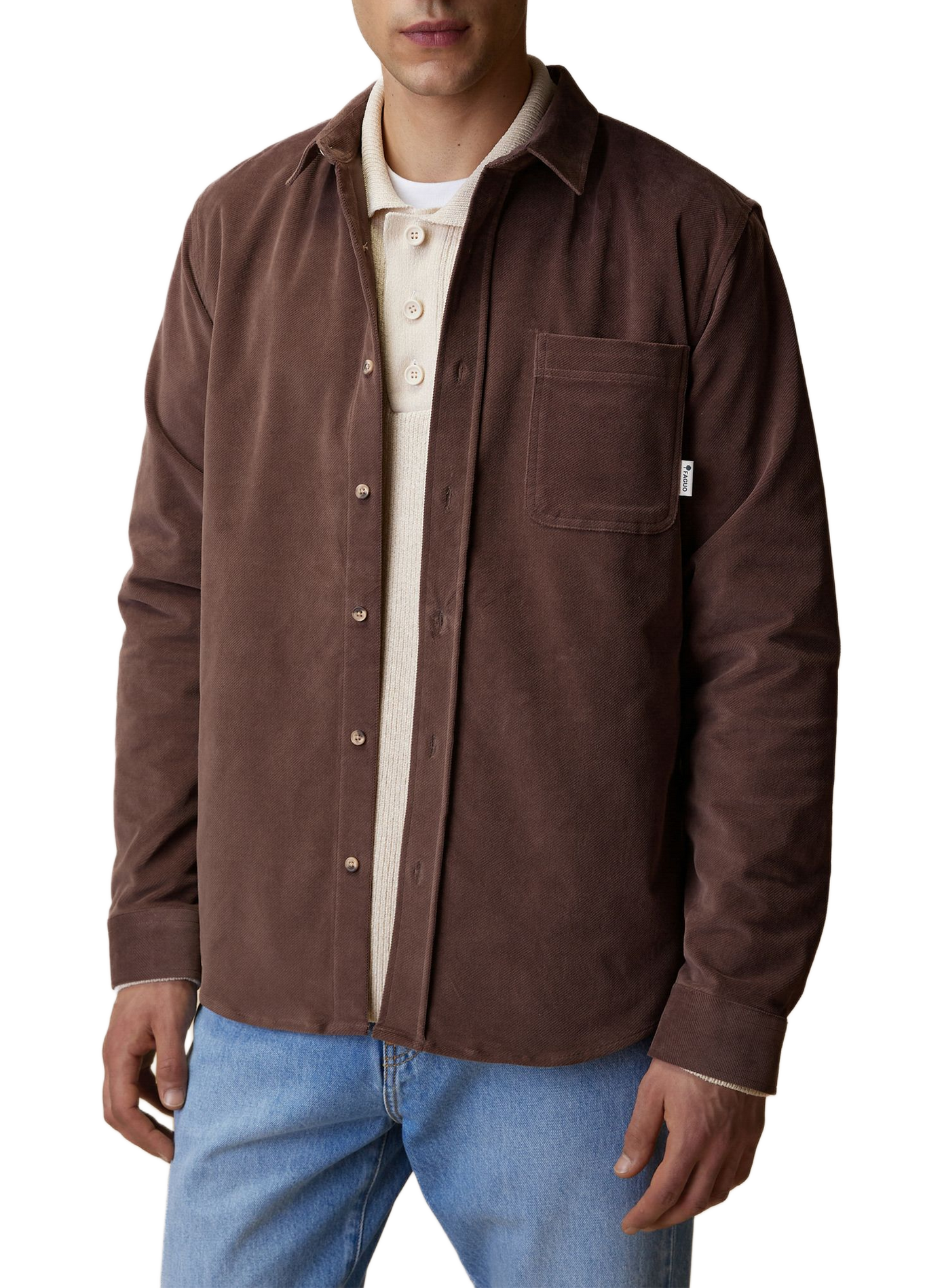 Chemise droite en velours unie FAGUO Marron