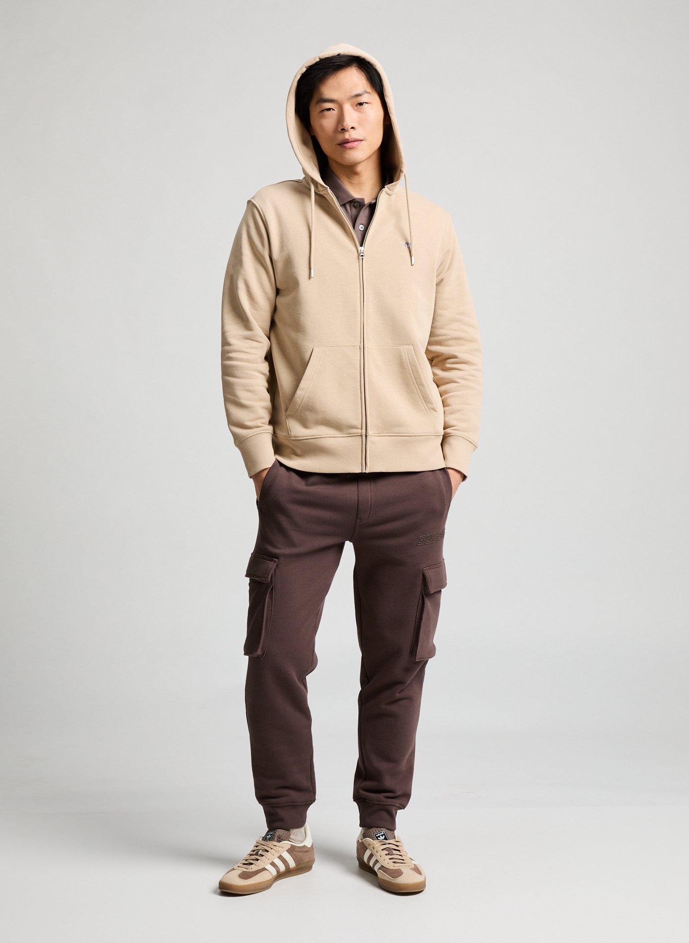 Hoodie zippé en coton  GANT Beige