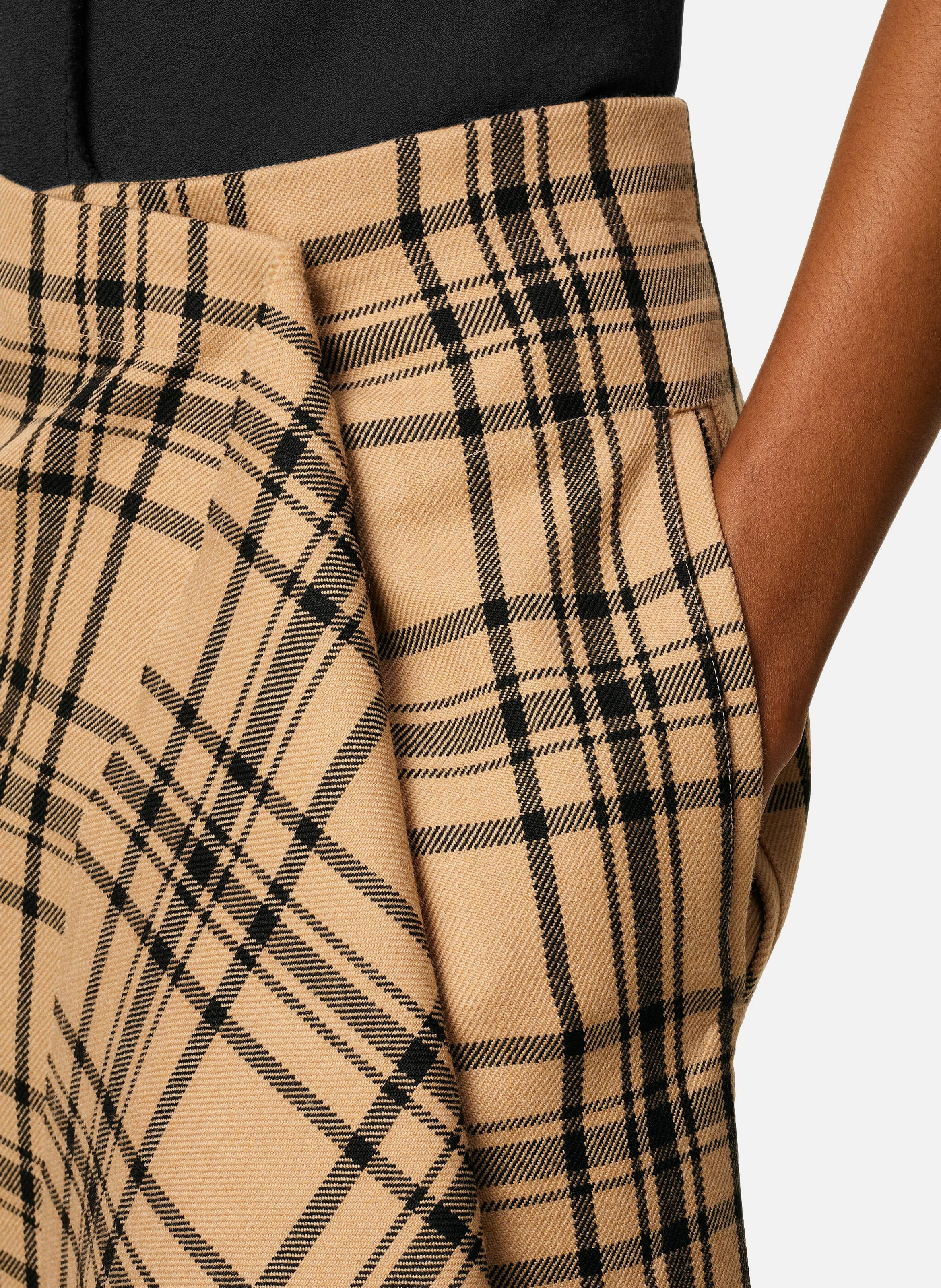 Jupe portefeuille midi a carreaux en laine AMI PARIS Marron