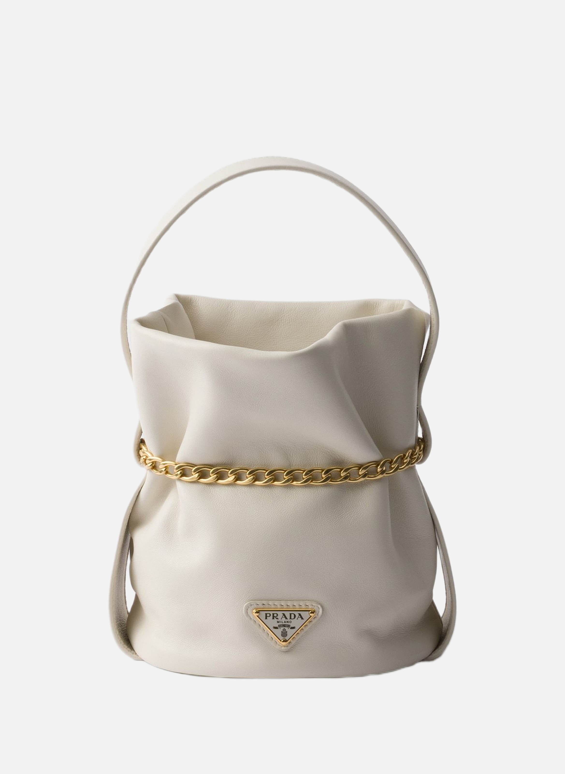 Petit sac seau en cuir nappa PRADA Blanc