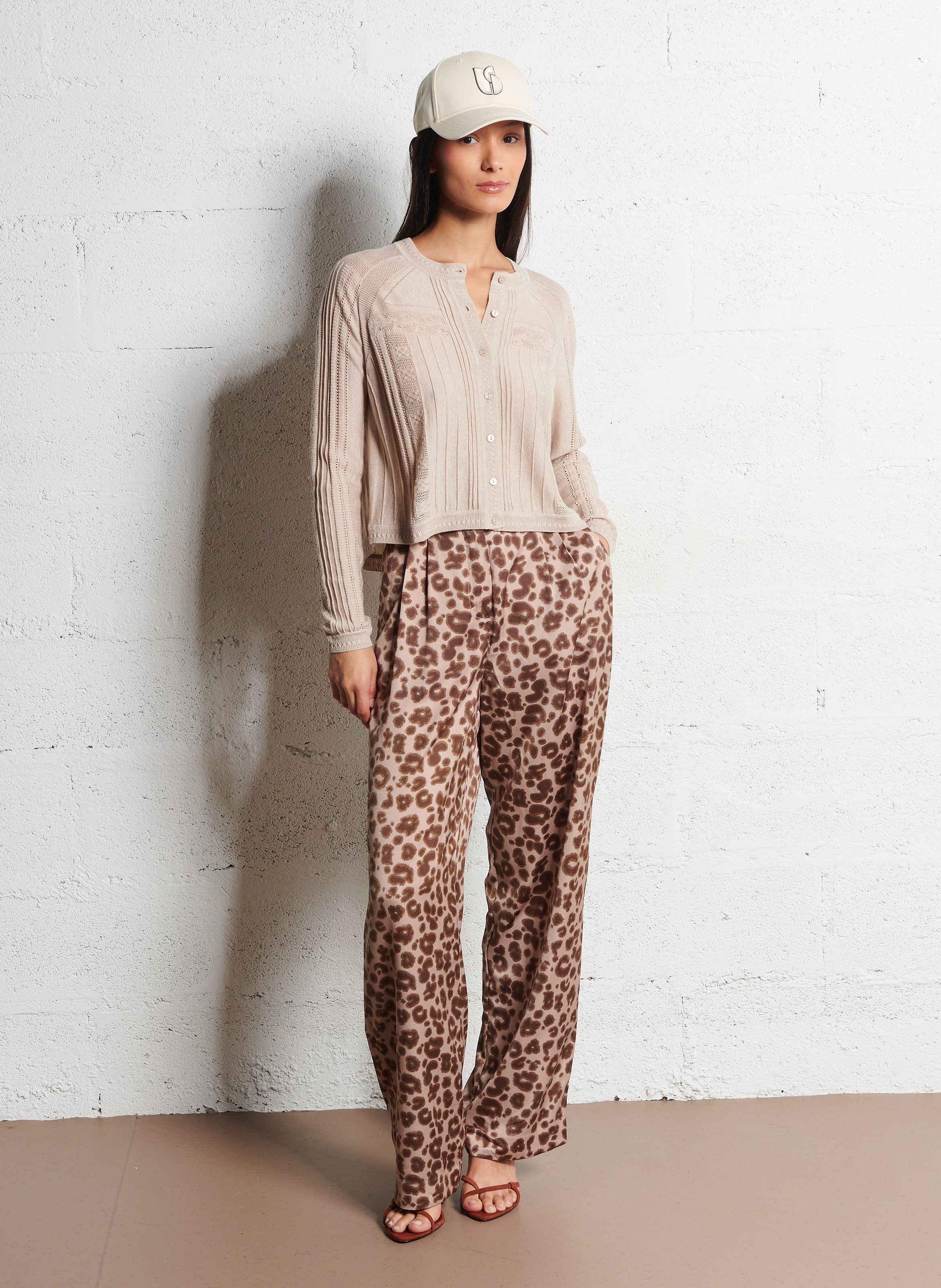 Pantalon large satiné à motif léopard bloy BA&SH Beige