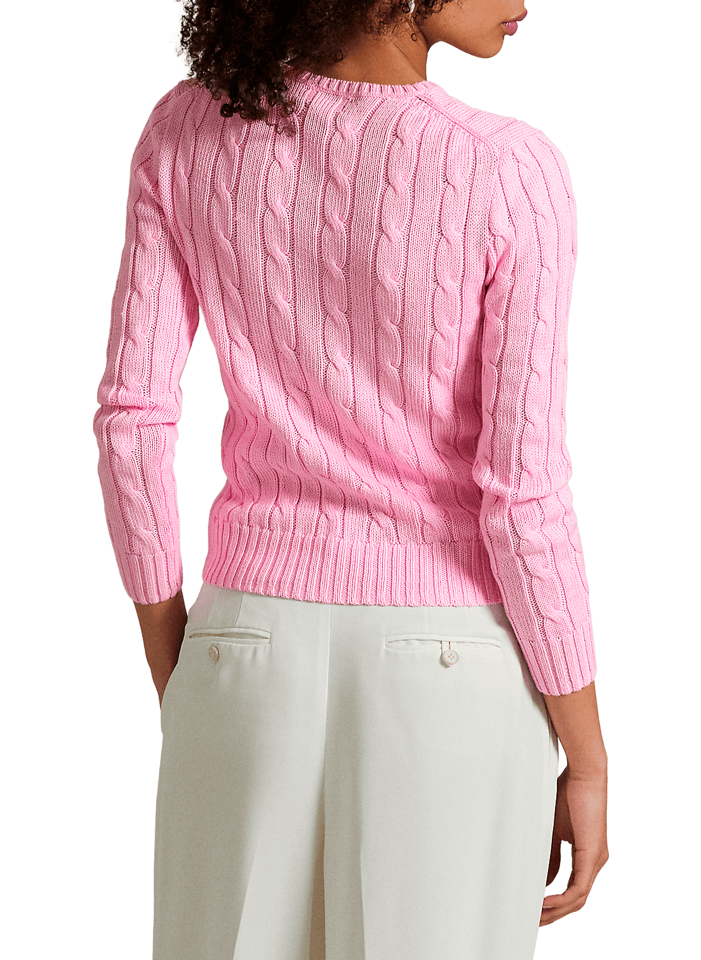 Pull col rond en coton POLO RALPH LAUREN Rose