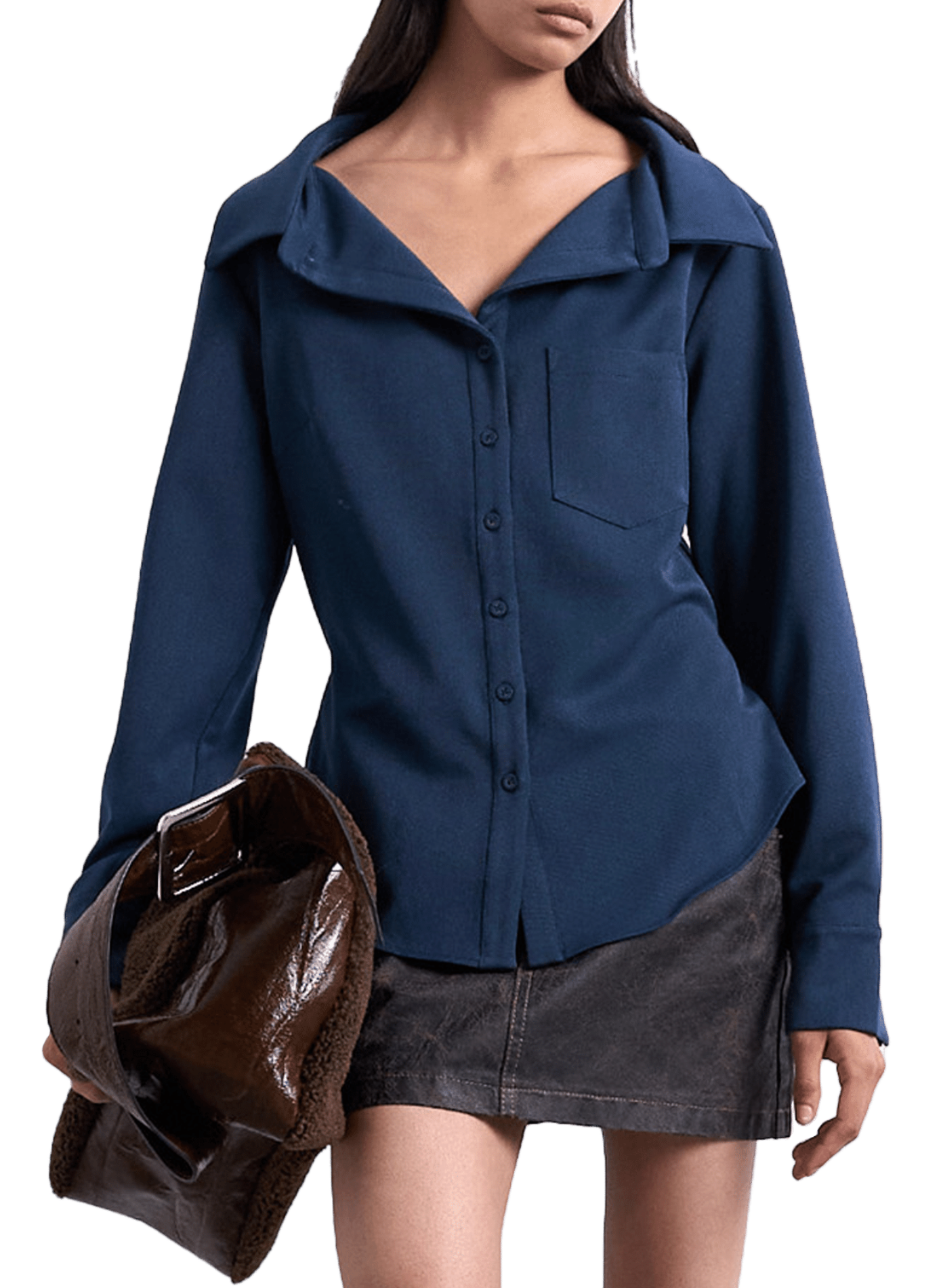 TOPSHOP Chemise droite en coton Bleu