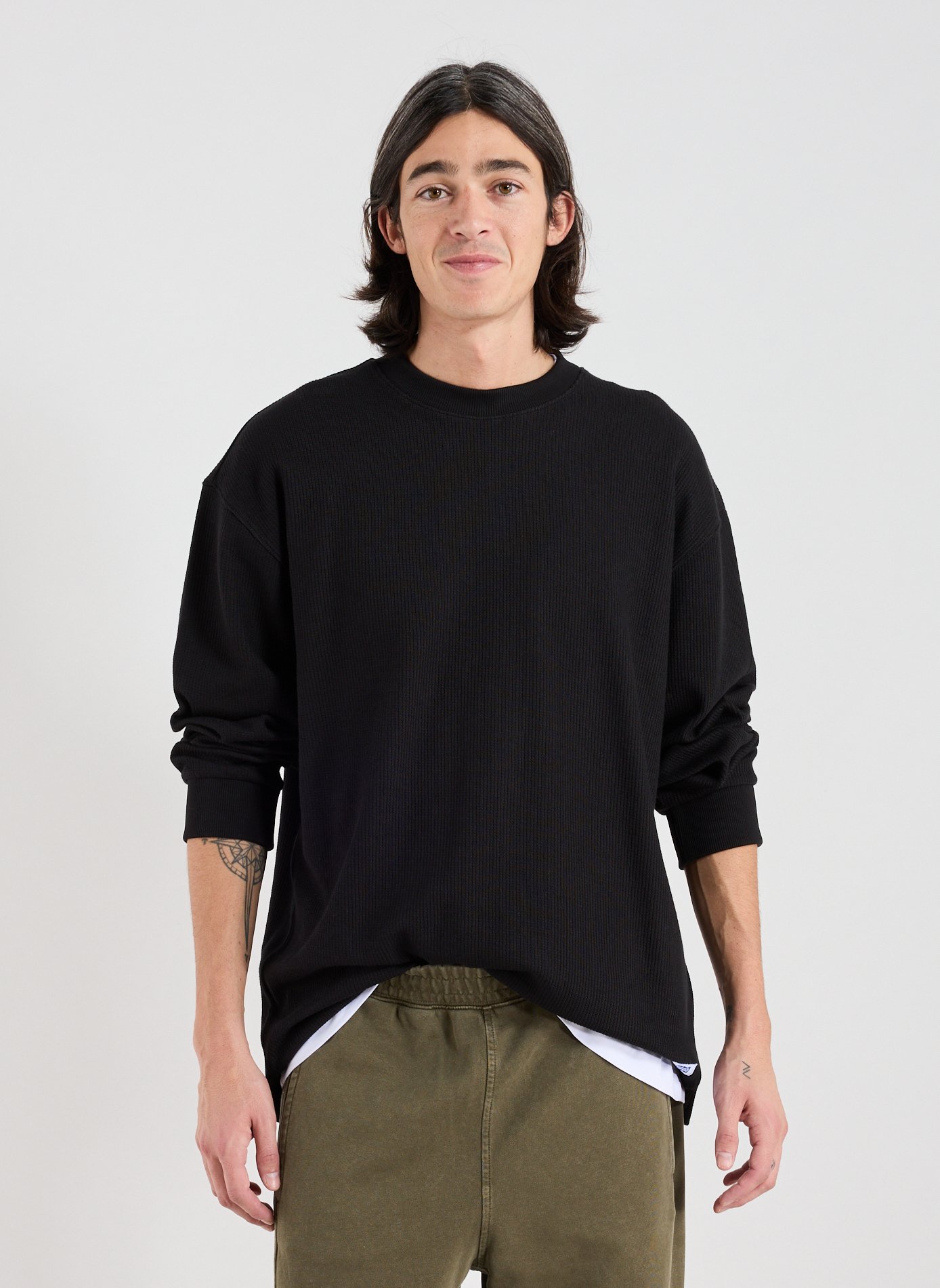 HUGO BLUE T-shirt manches longues col rond en coton mélangé Noir