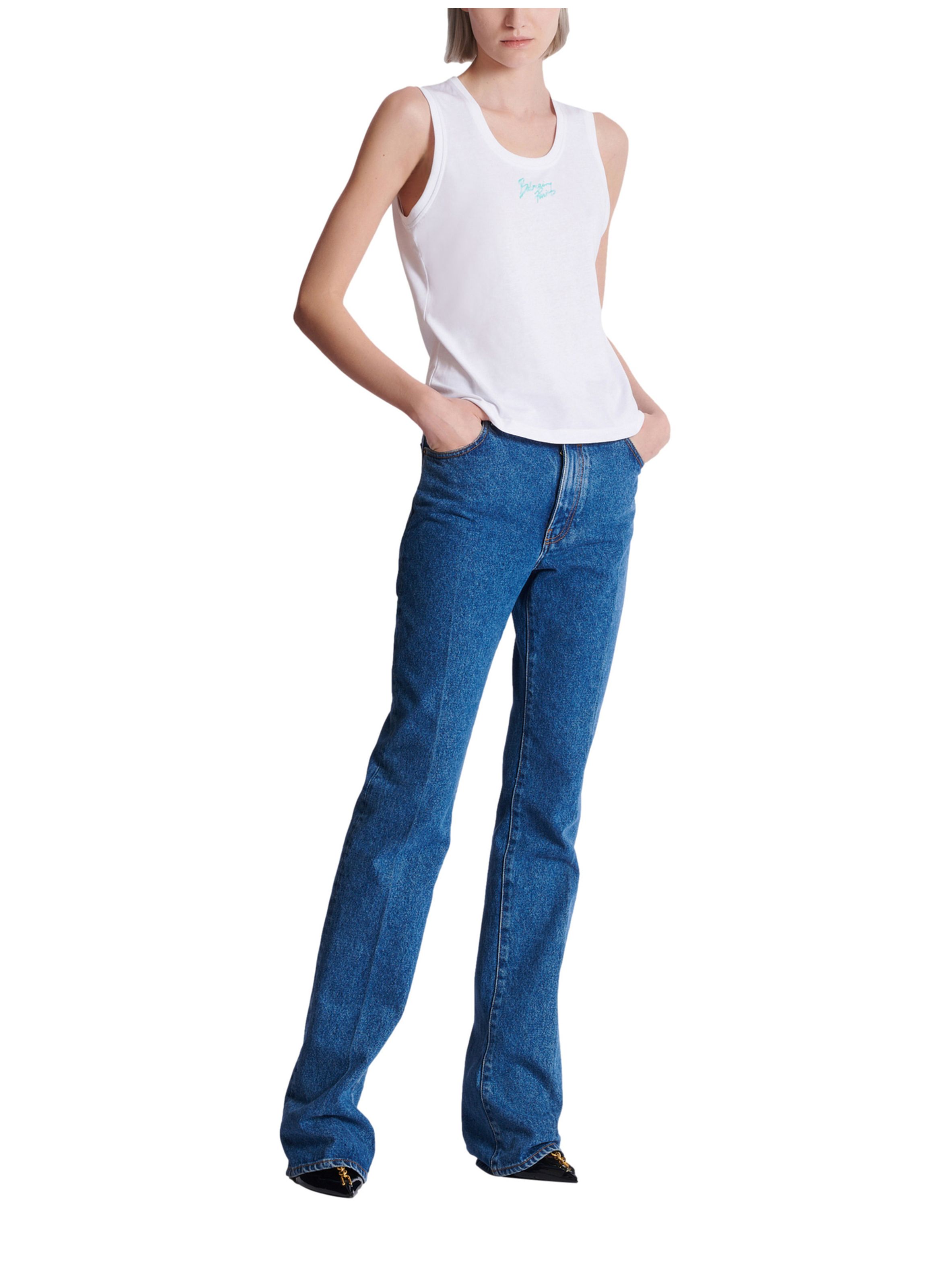 Débardeur décontracté avec imprimé balmain paris brush BALMAIN Blanc