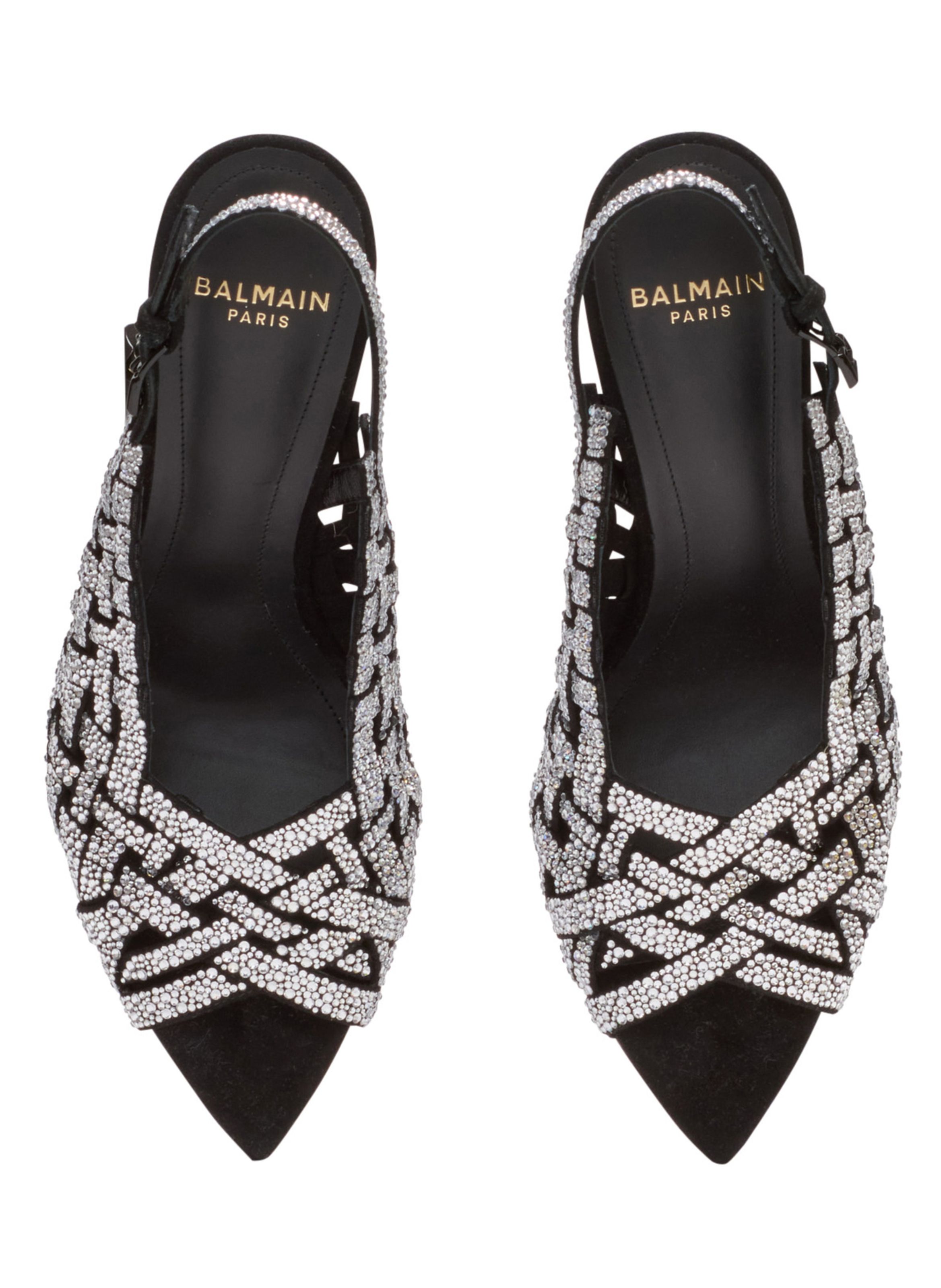 Sandales à franges en daim et strass BALMAIN Argent