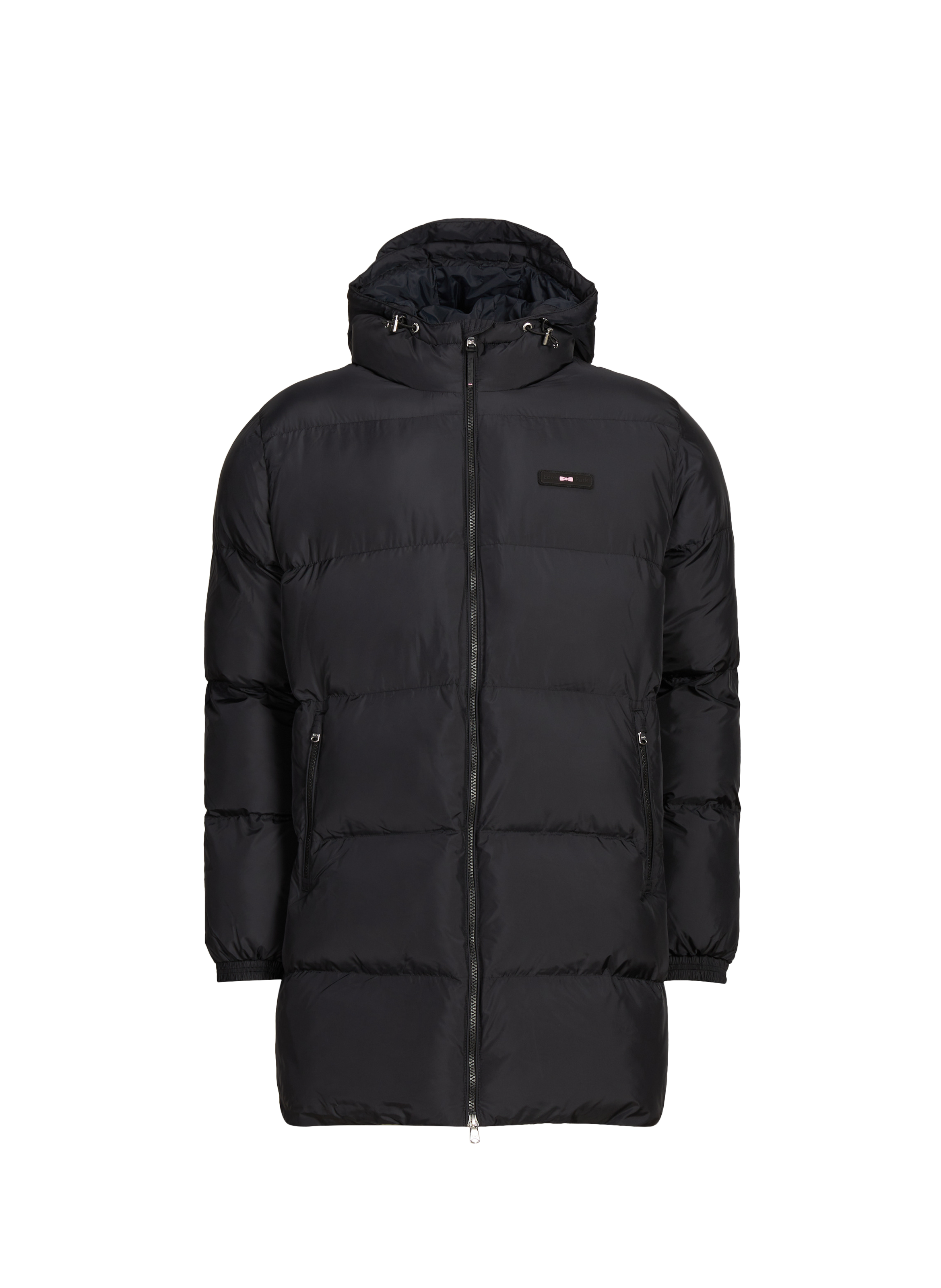 EDEN PARK Long black quilted hooded puffer coat Black