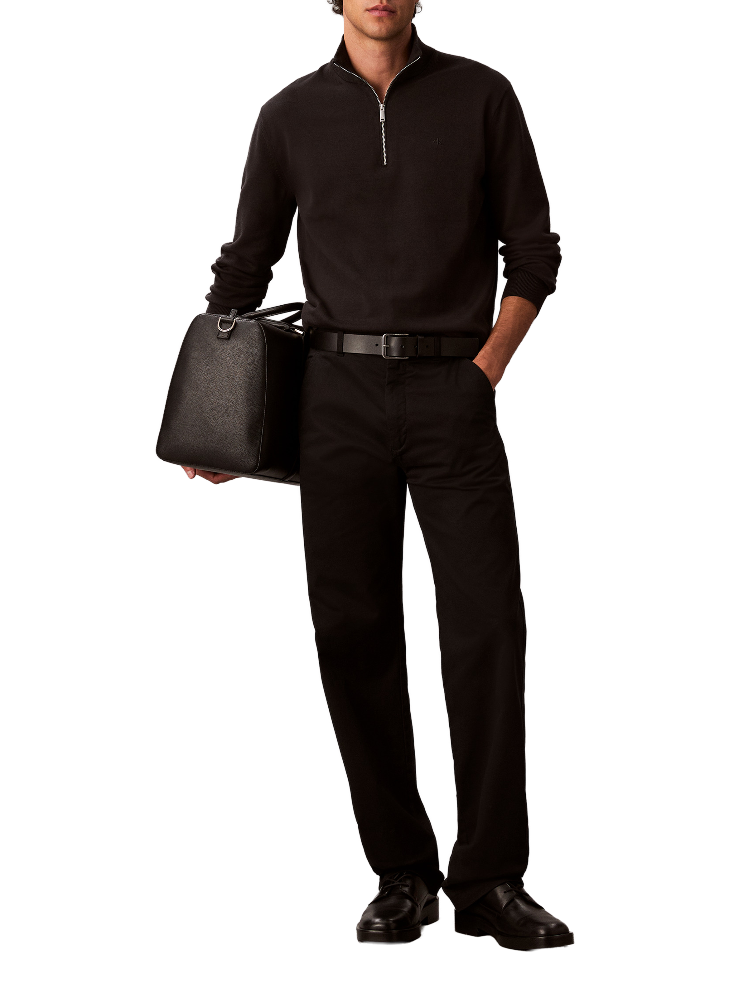 Pull col montant zippé en coton Noir