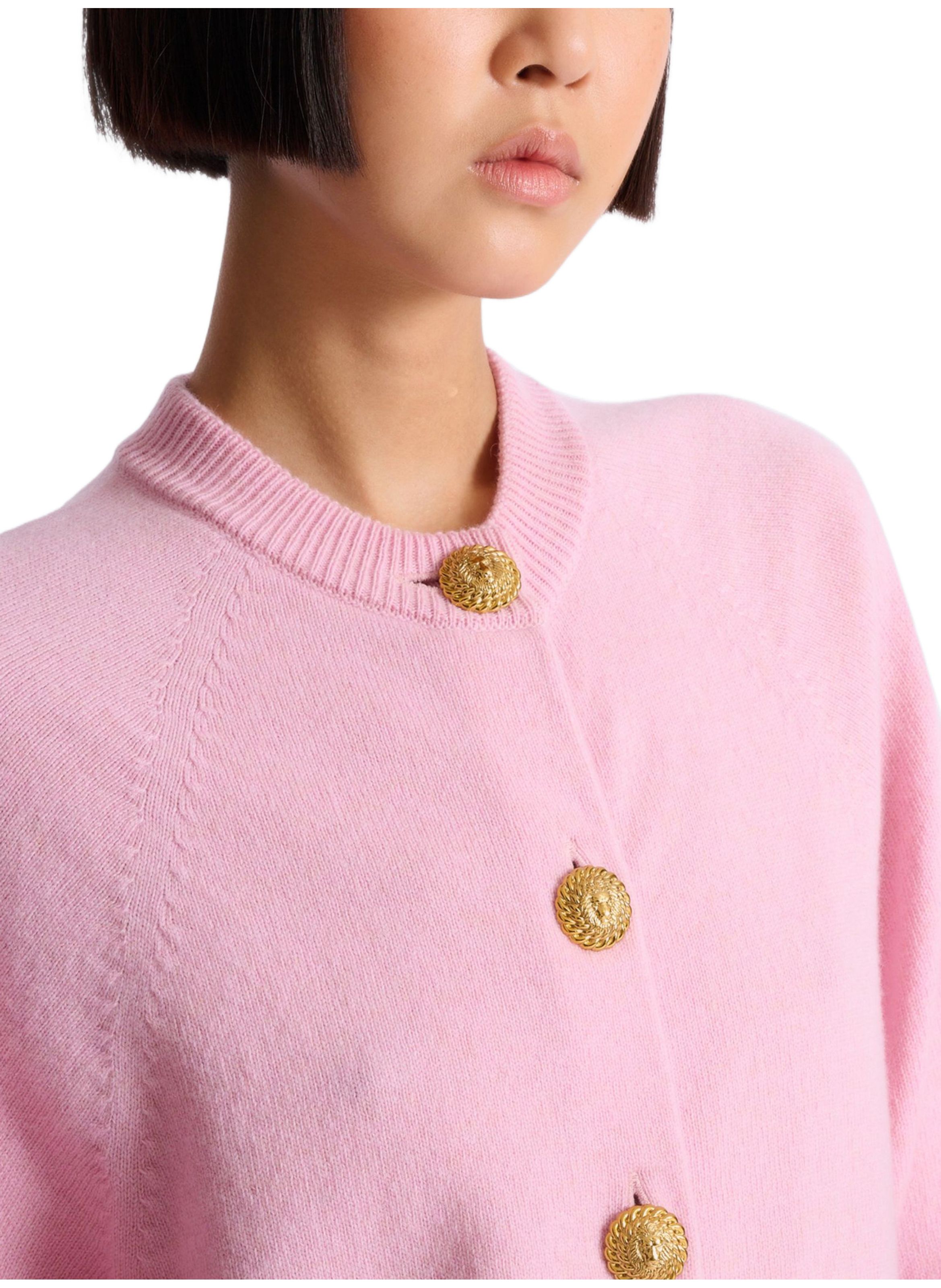 Cardigan boutonné en éco-cachemire BALMAIN Rose