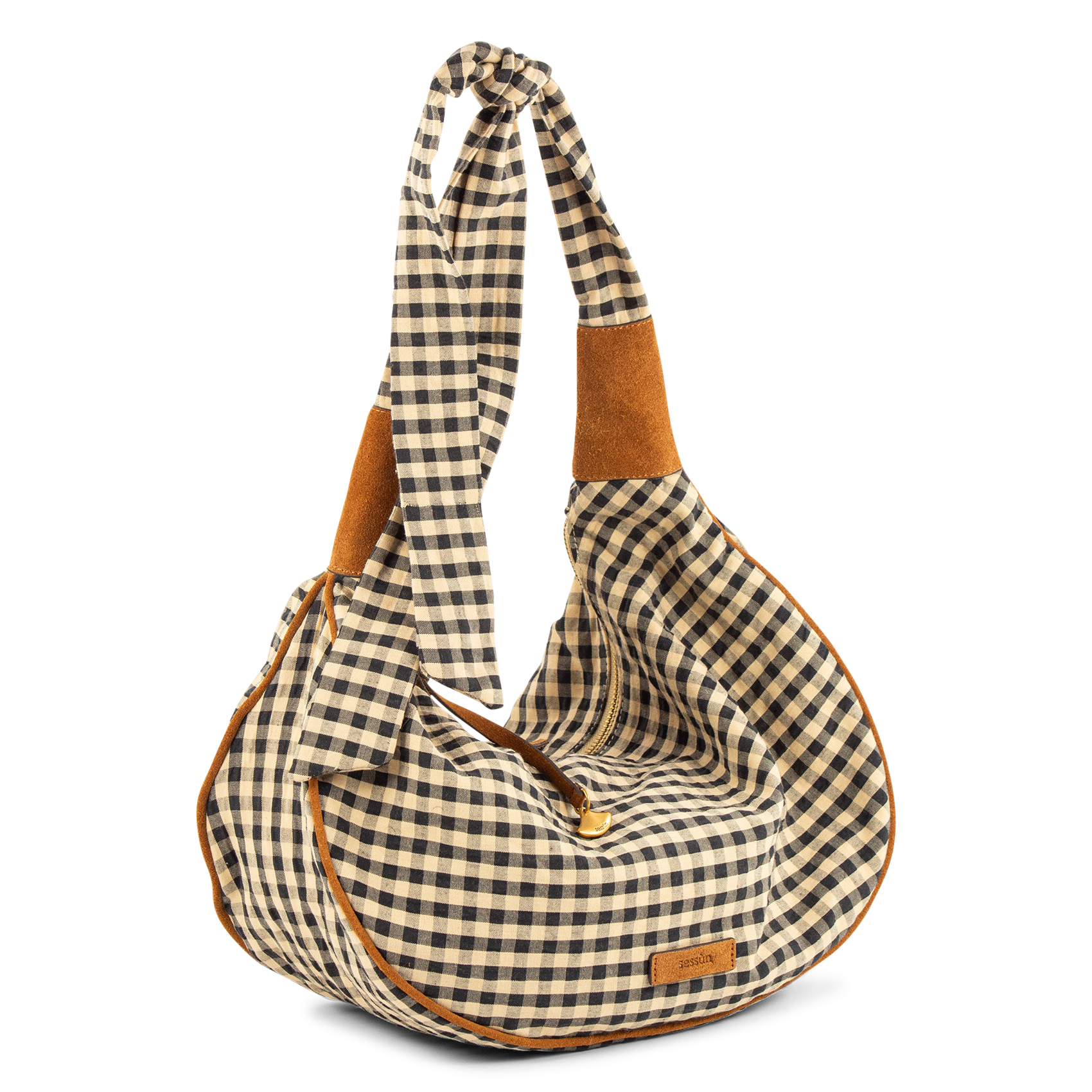 Sac porté épaule en coton et cuir minilango SESSUN Beige