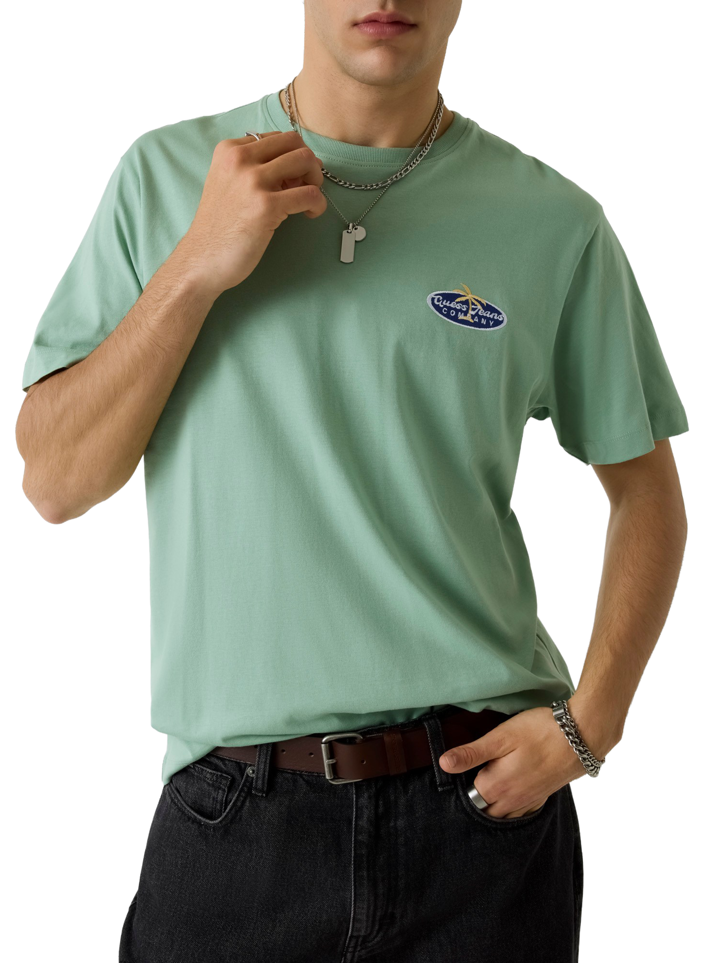 Embroidered cotton logo T-shirt GUESS Green