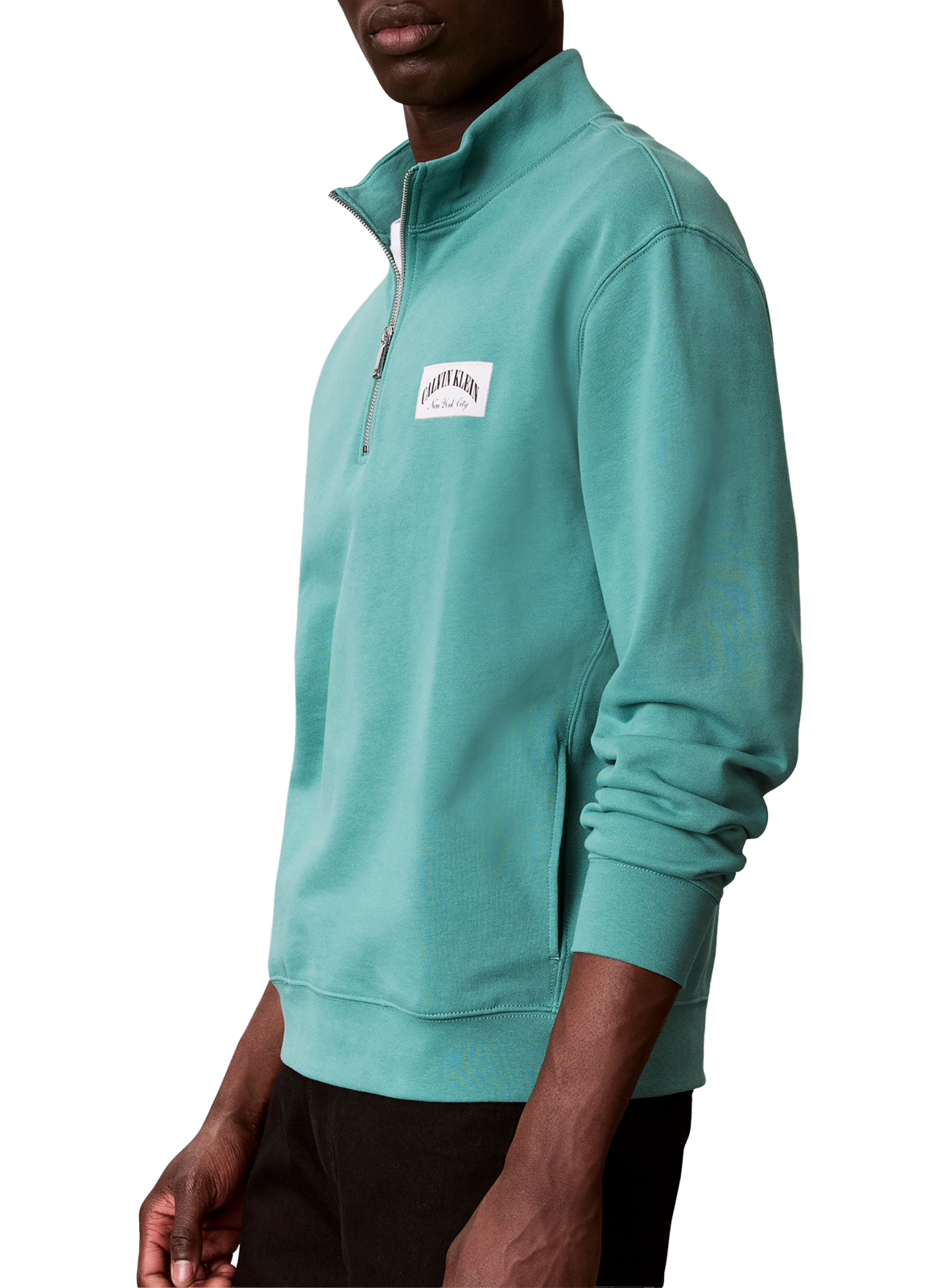 Sweatshirt à col montant zippé en coton CALVIN KLEIN Vert