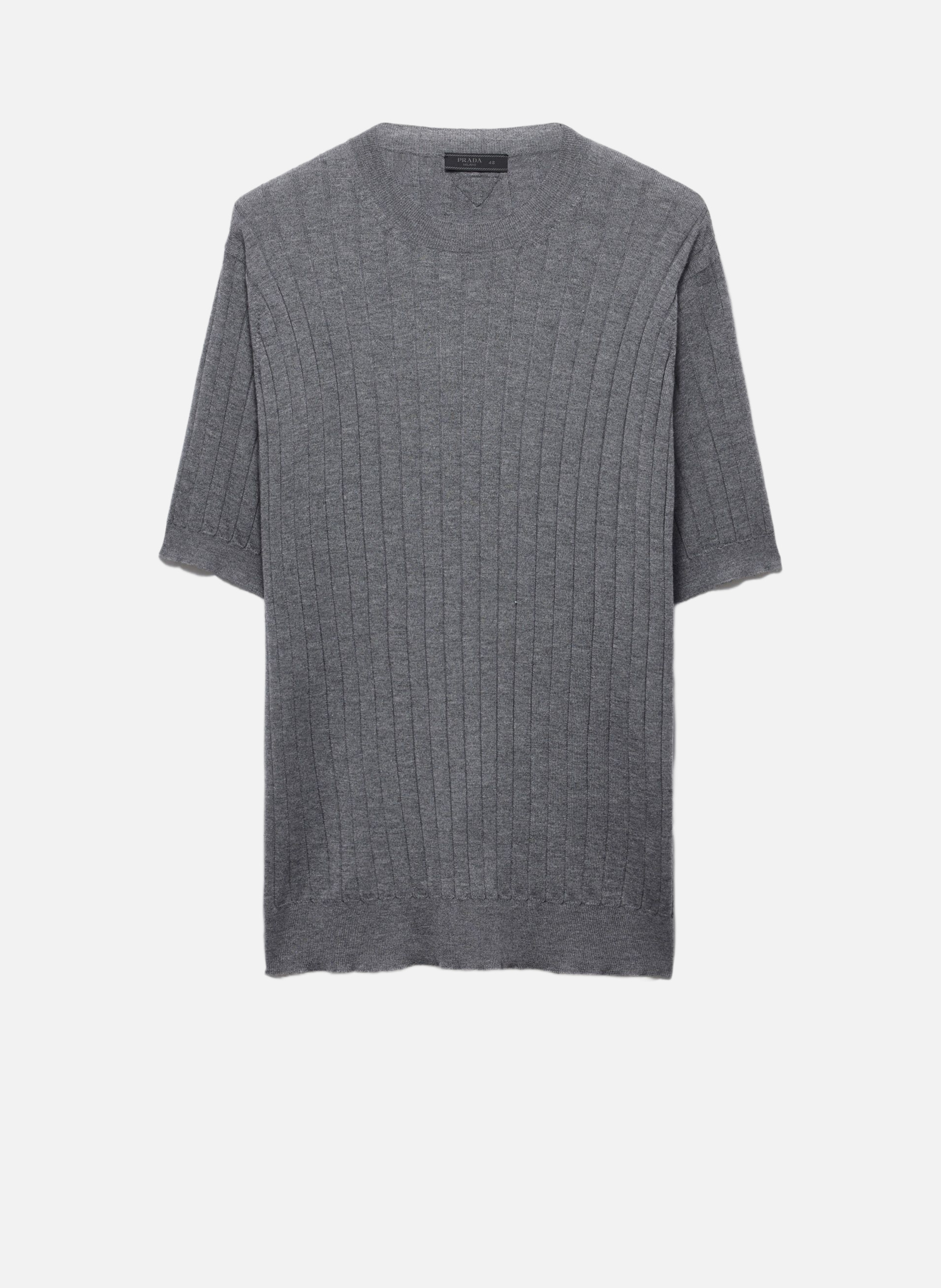 Pull à col rond en cachemire et soie PRADA Gris