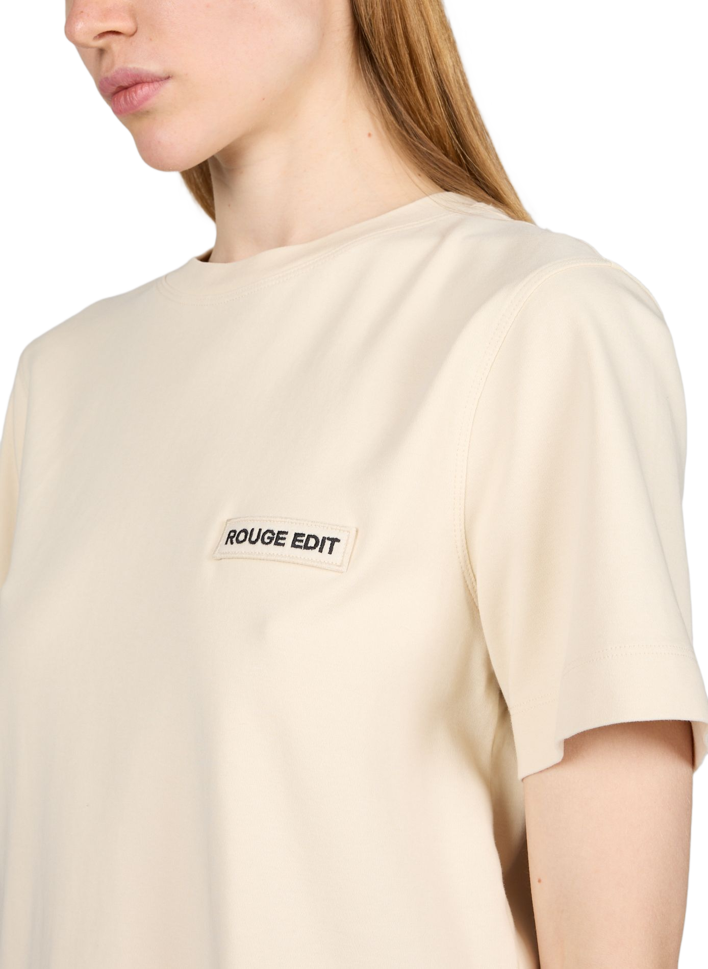 T-shirt with logo embroidery on chest in cotton. ROUGE EDIT Beige