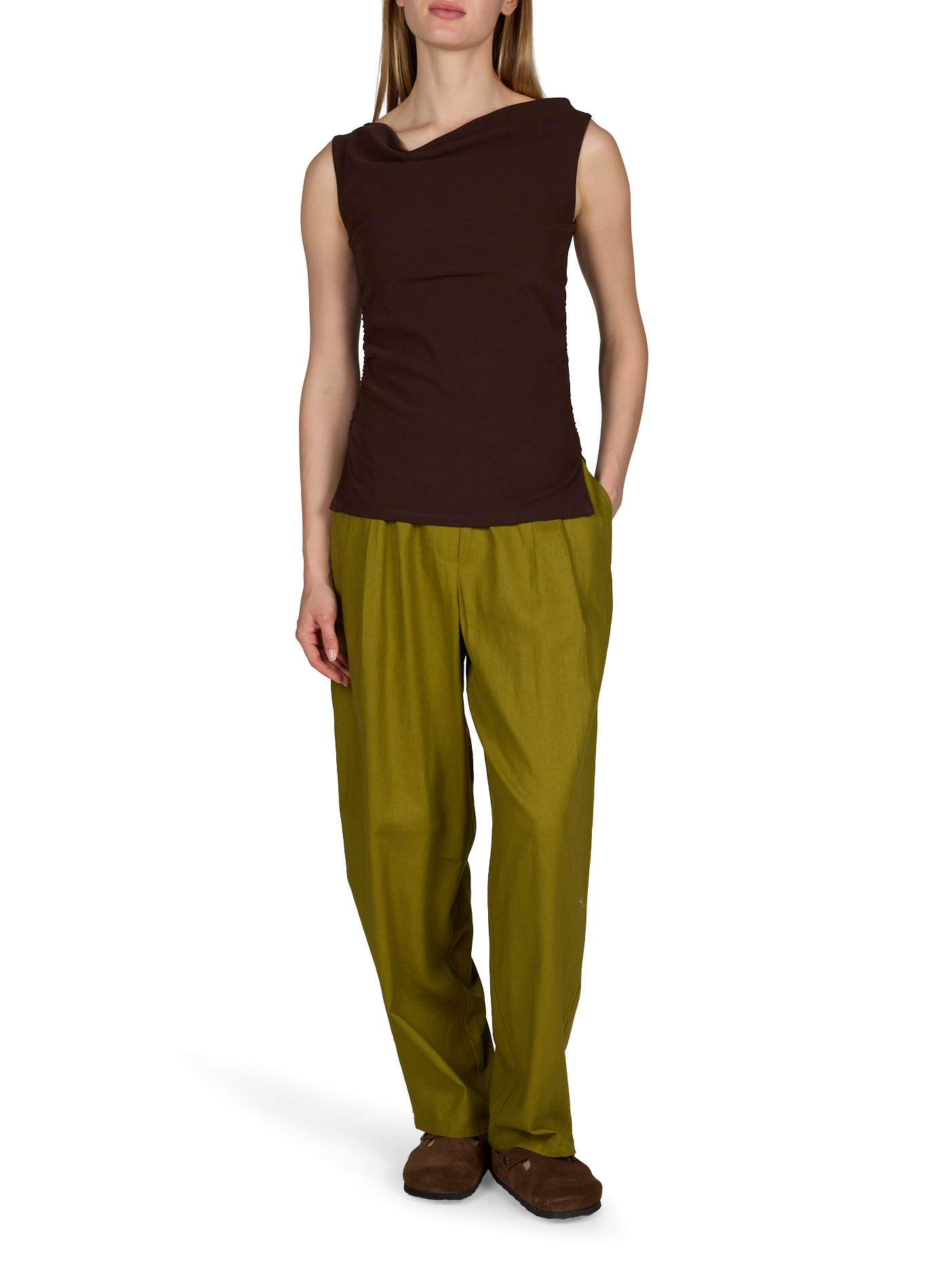 Sleeveless cowl neck top TOPSHOP Brown