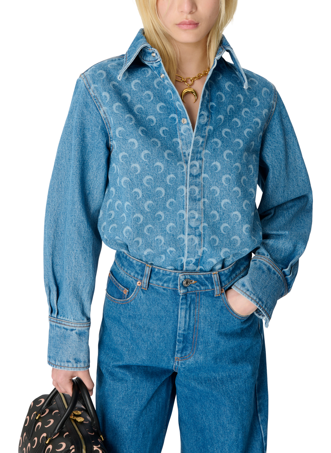 Chemise manches longues en denim délavé bleu laser moon unisexe MARINE SERRE Bleu