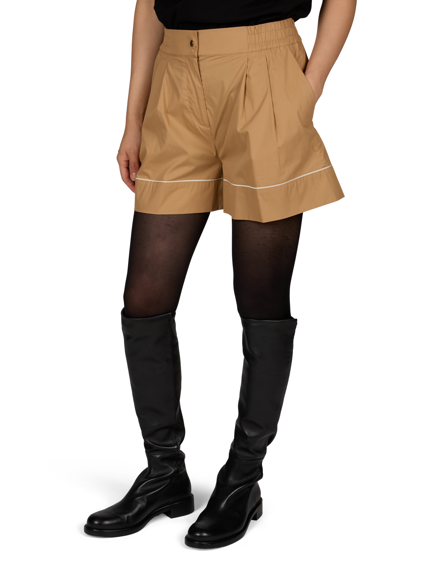 Short élastique taille-haute en coton mélangé MONCLER Beige