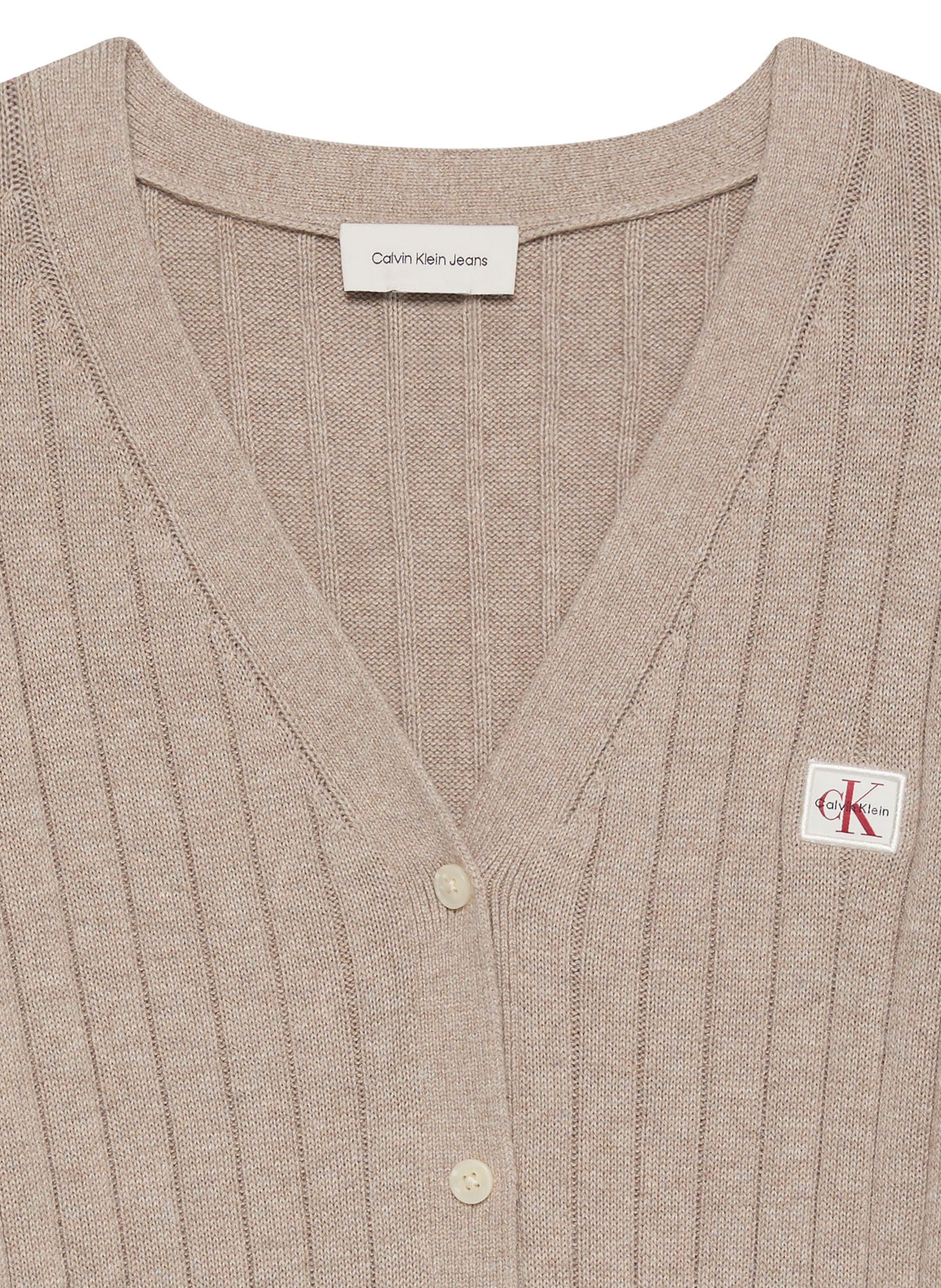 Ribbed cotton logo cardigan CALVIN KLEIN Beige