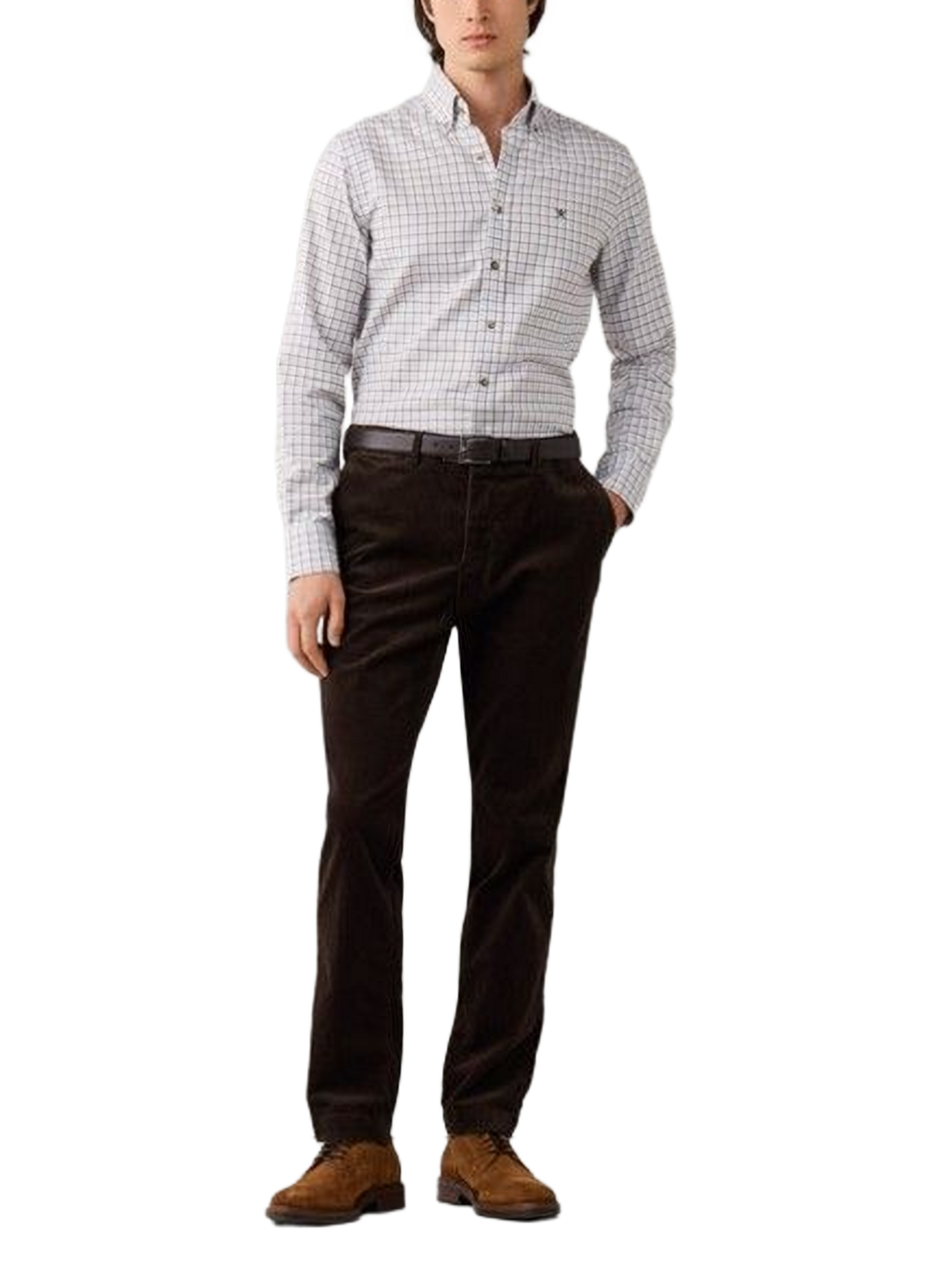 Gerade geschnittenes Baumwollhemd mit Button-down-Kragen und Karomuster HACKETT Braun