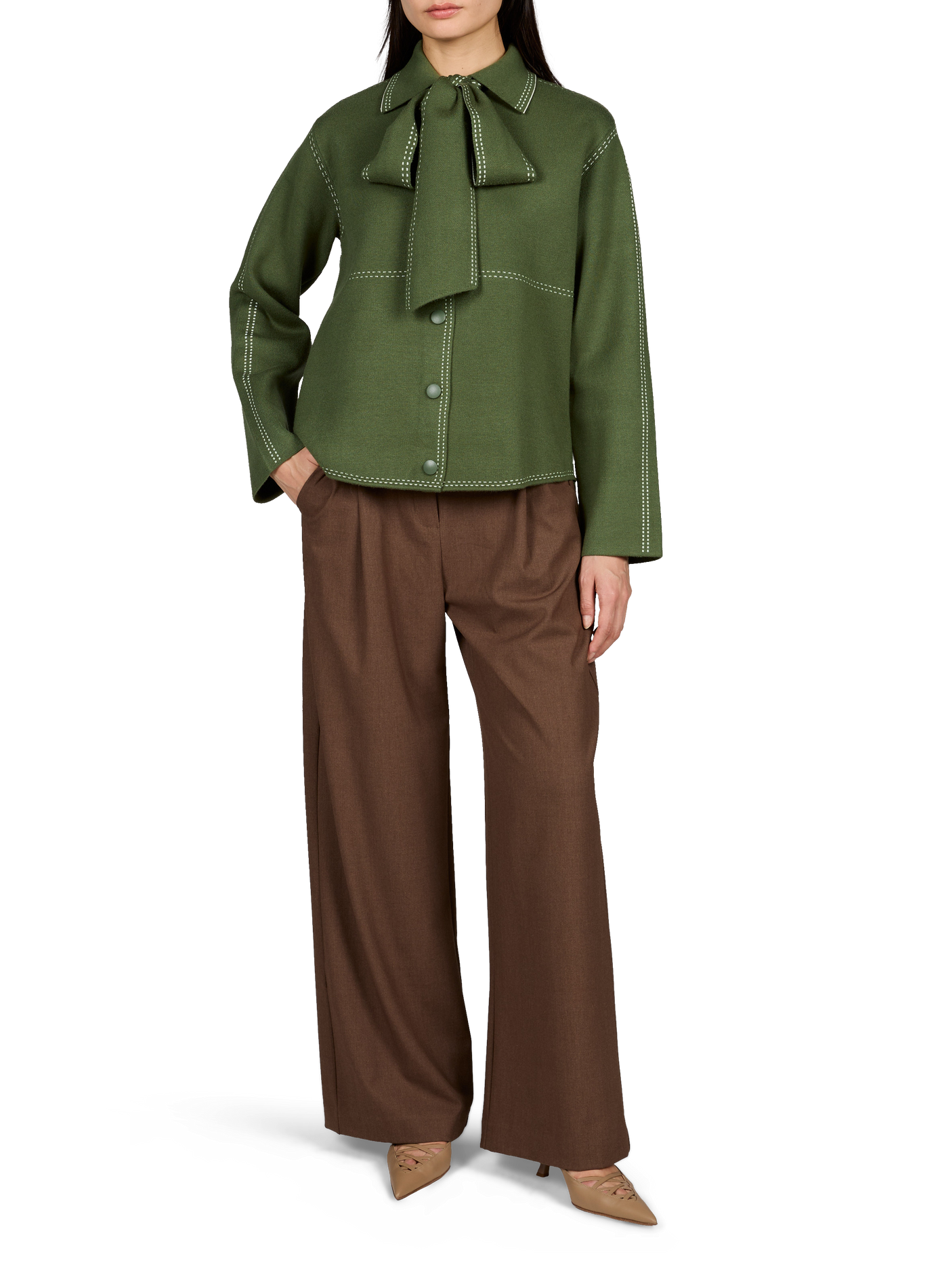 Straight shirt with lavallière collar OBJECT Brown