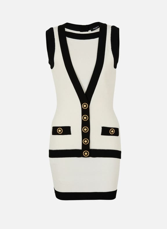 Robe bicolore en maille avec gilet en trompe-l'œil Beige by BALMAIN BALMAIN Robe bicolore en maille avec gilet en trompe-l'œil Beige