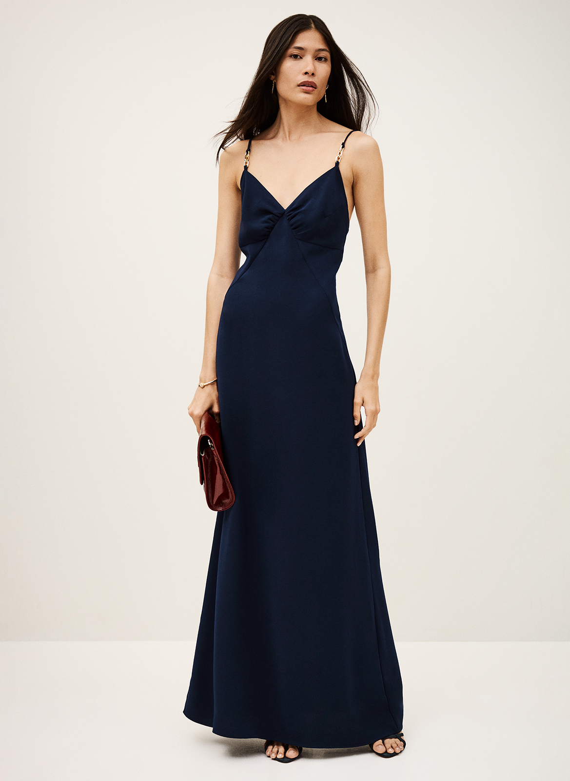 Robe longue droite col v bretelles clash BA&SH Bleu