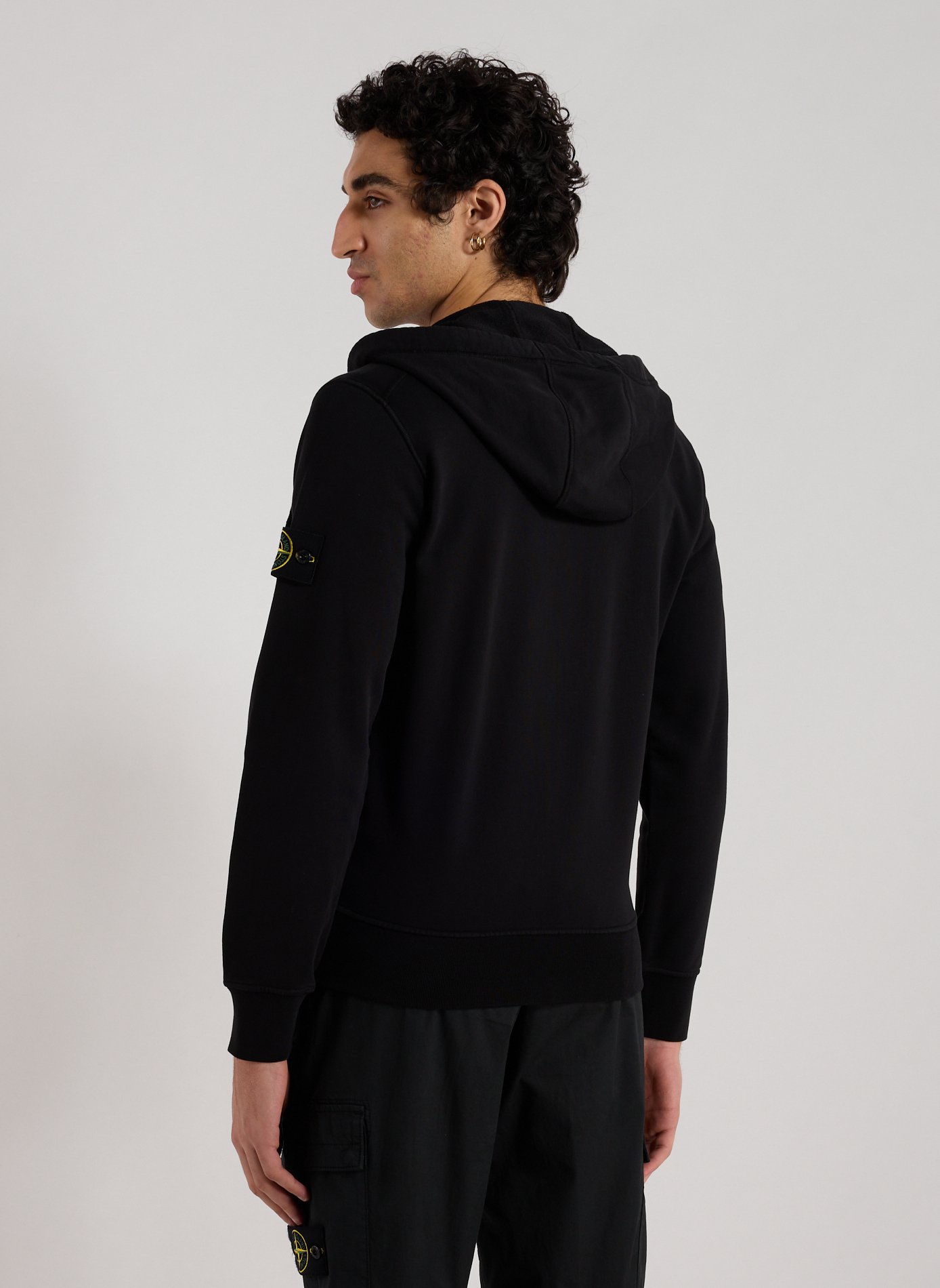 Zip-up hooded cotton sweatshirt STONE ISLAND Black