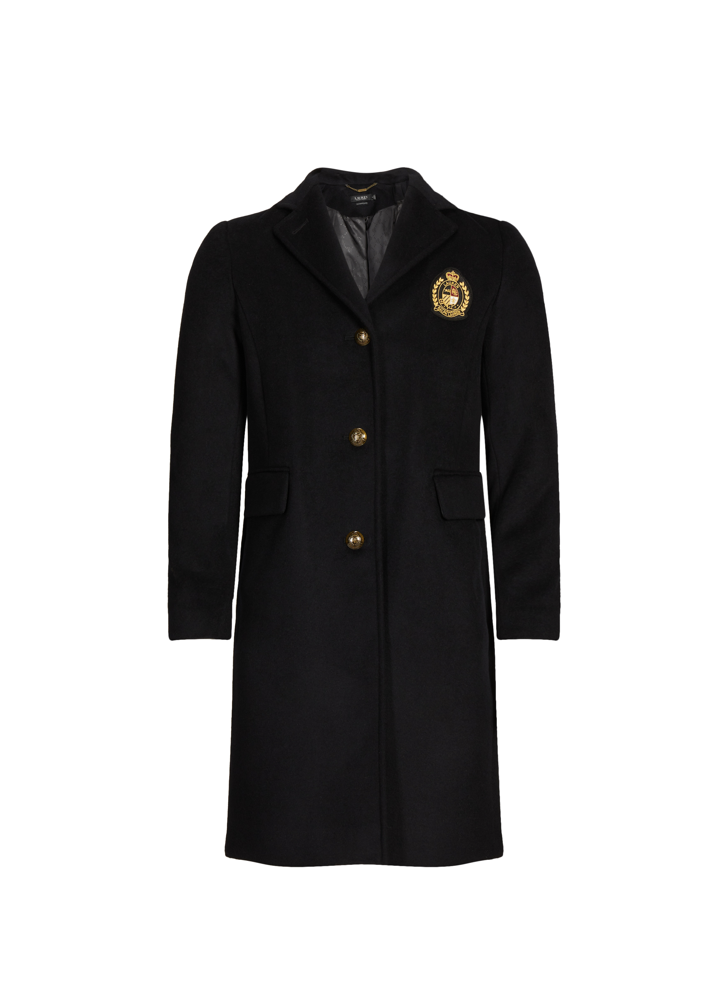 LAUREN Mid-length embroidered coat in blended wool Black