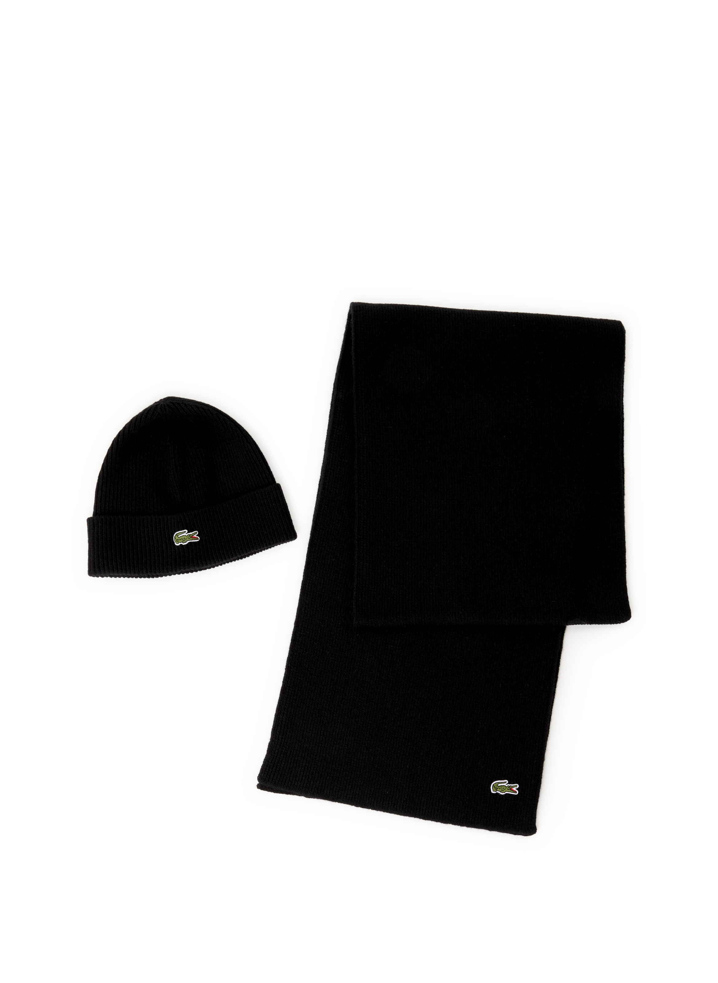 Wool scarf and beanie set LACOSTE Black