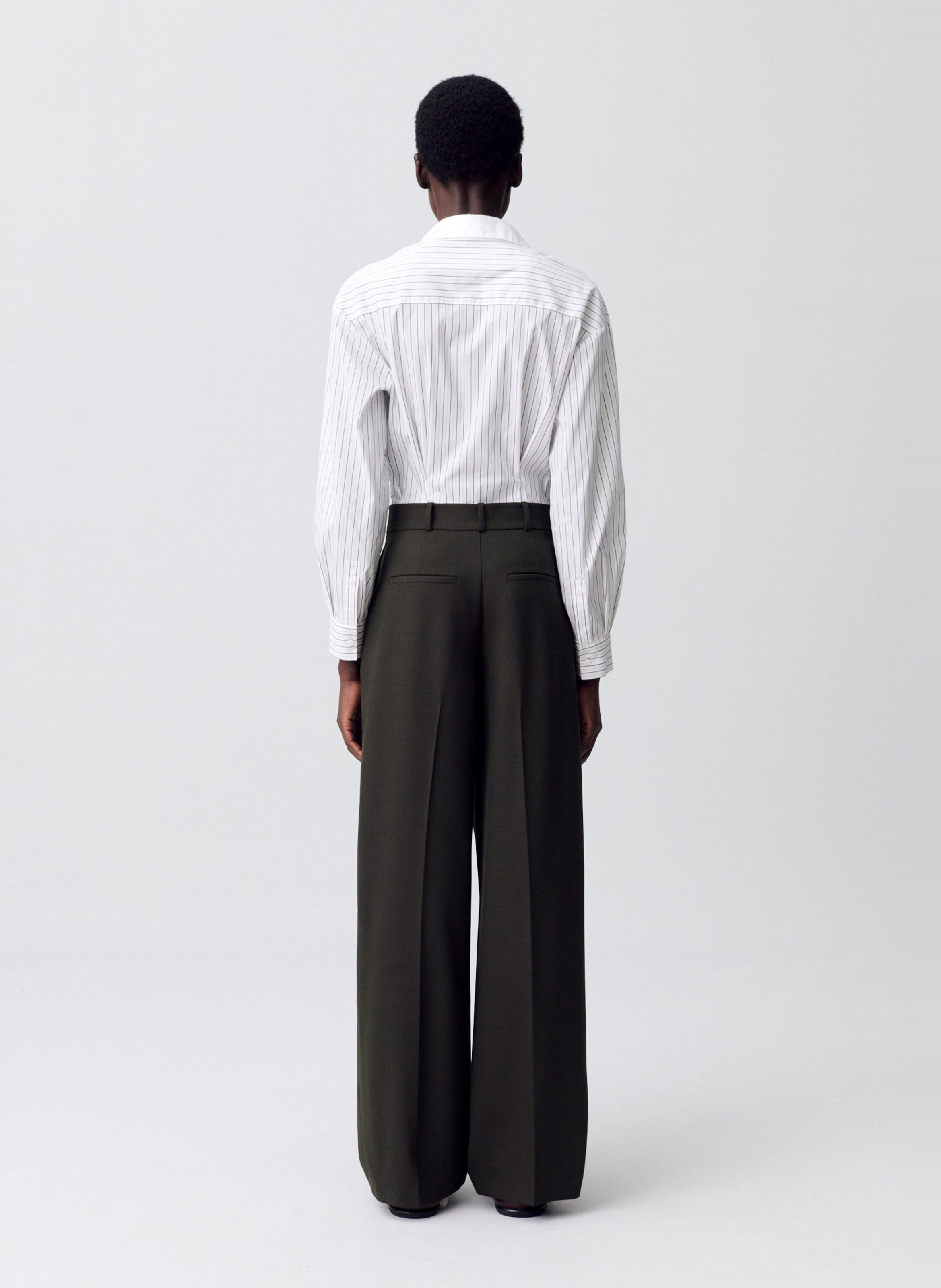 Pantalon évasé taille haute en laine mélangée paulette CLAUDIE PIERLOT Kaki