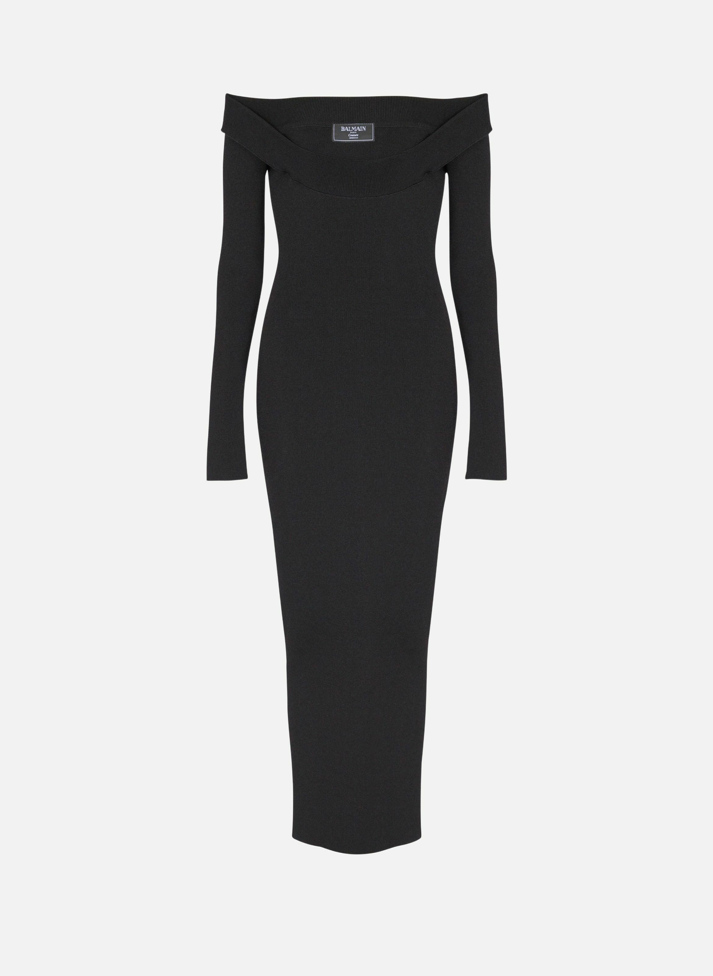 Robe longue en maille unie BALMAIN Noir