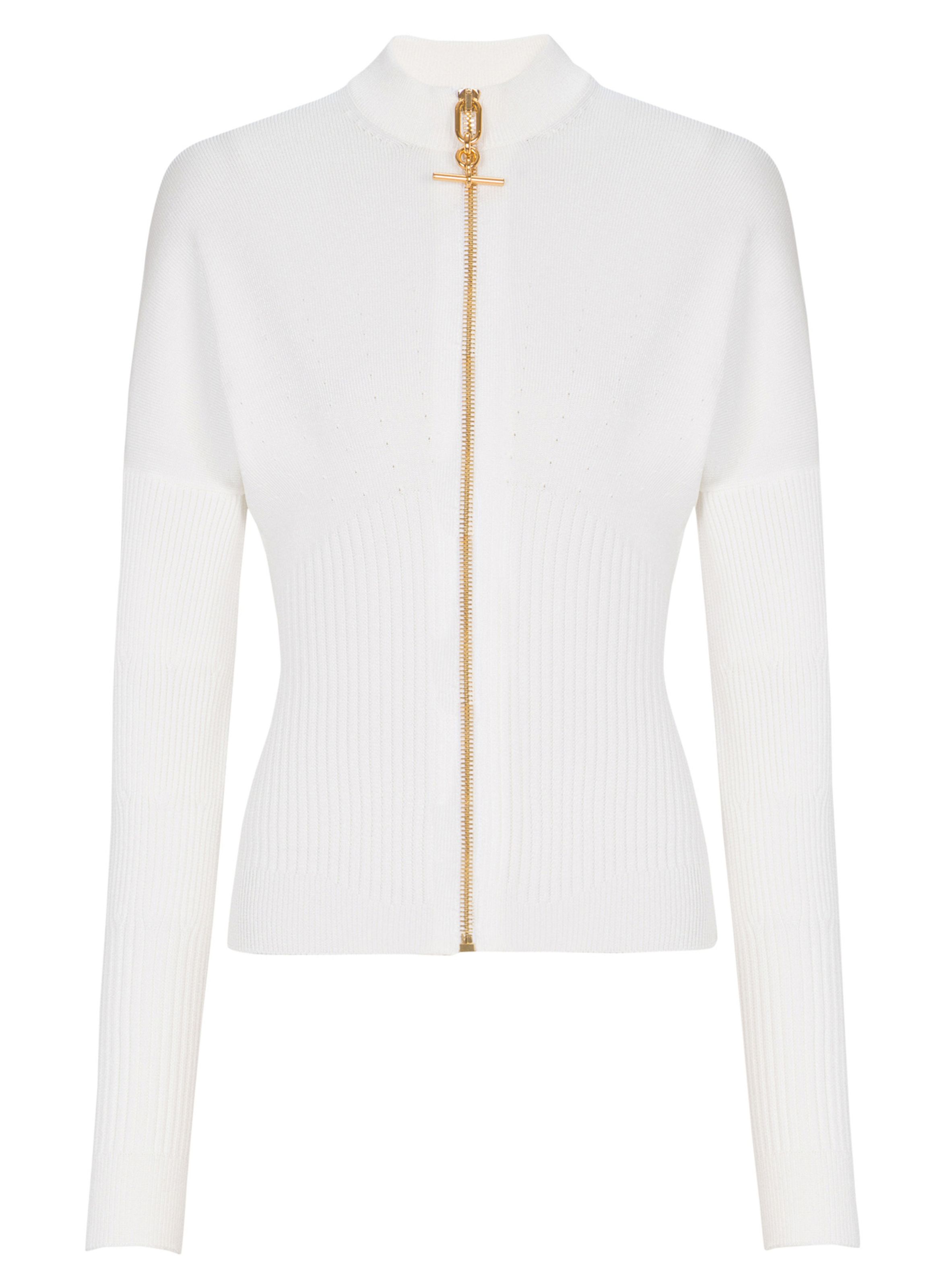 Cardigan zippé en maille BALMAIN Blanc