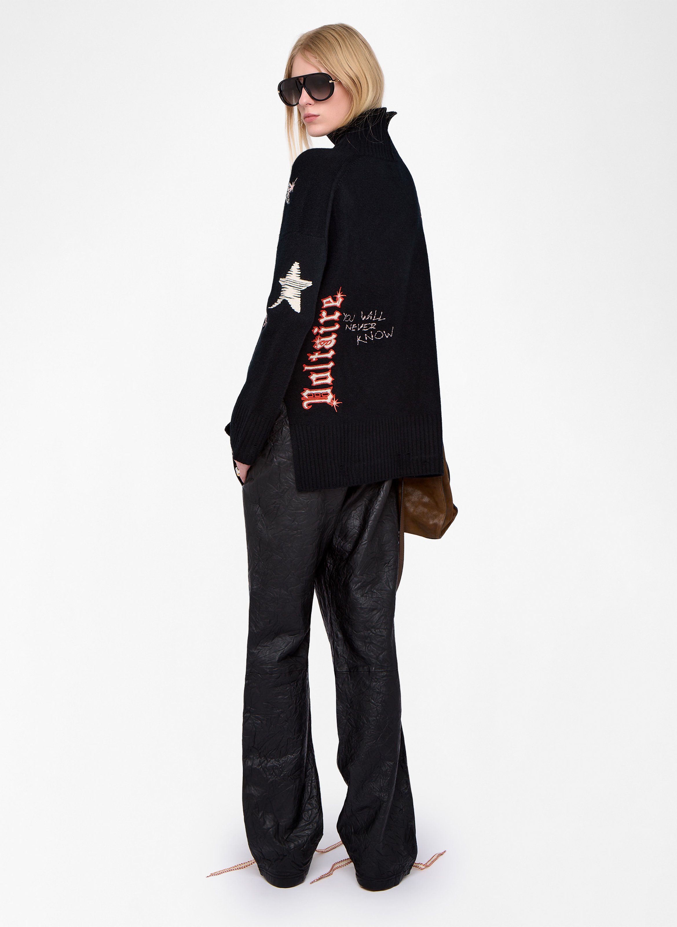 Pull droit col montant en cachemire bleeza ZADIG&VOLTAIRE Noir