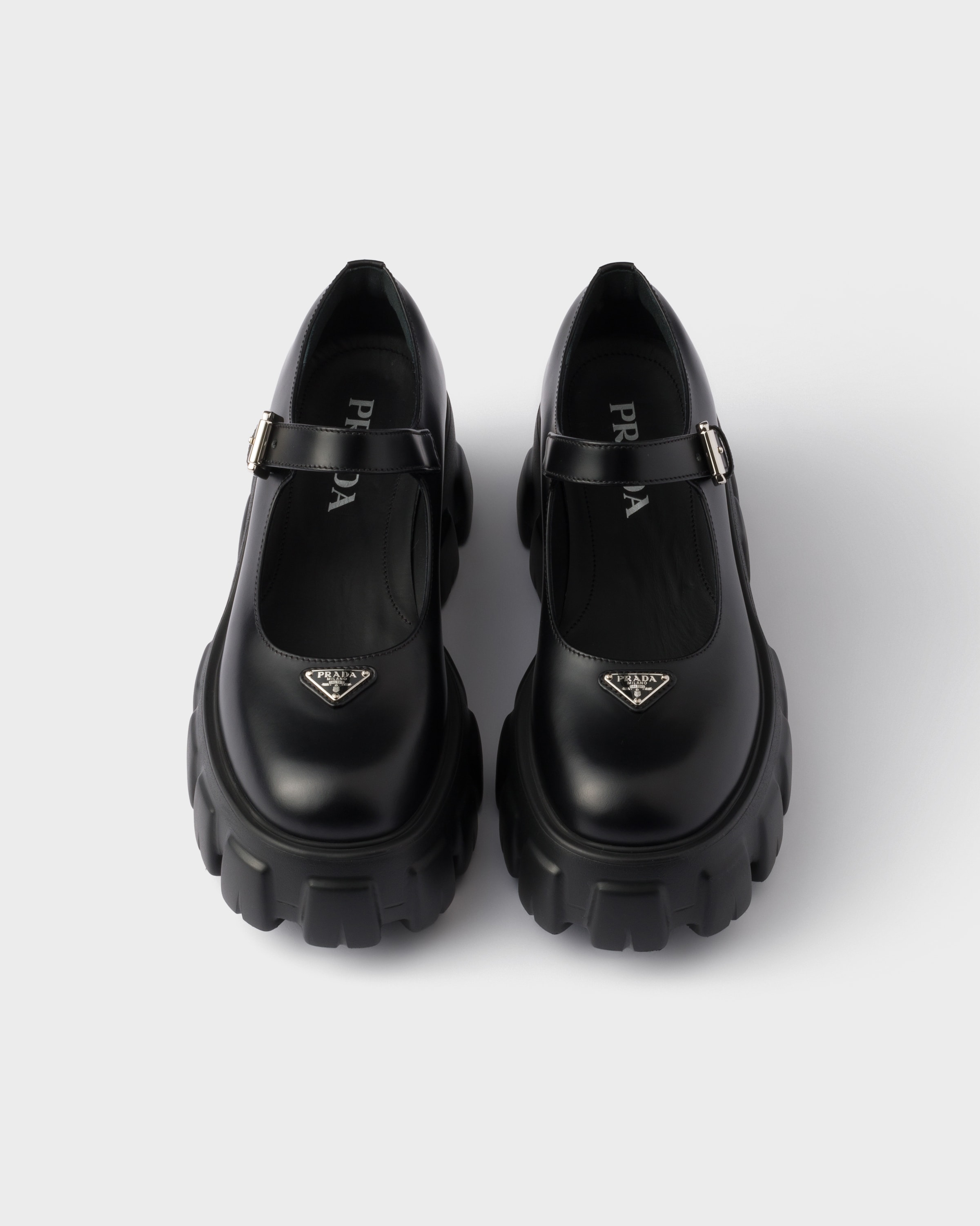Mary janes monolith en cuir brossé PRADA Noir