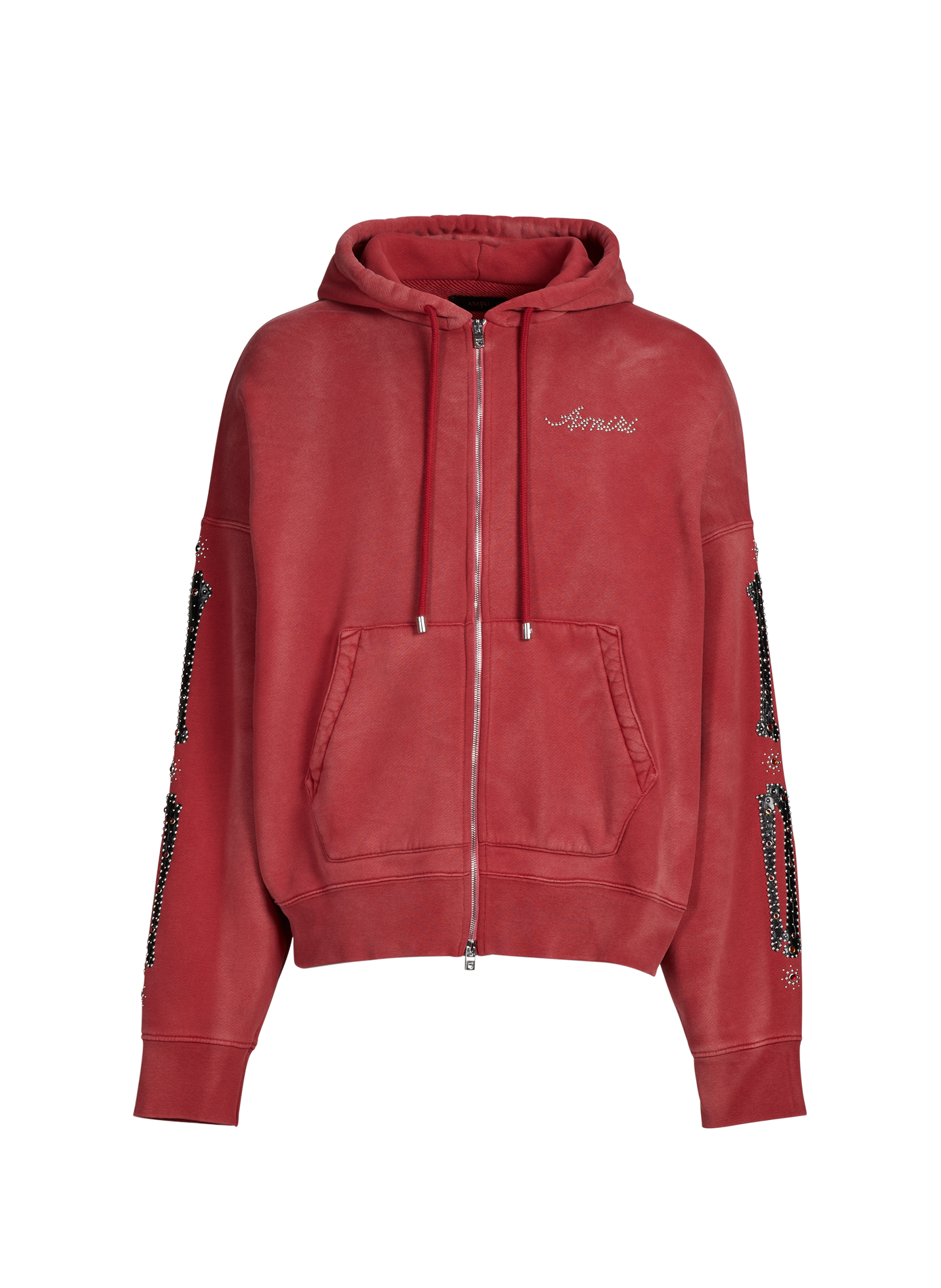 Oversized zip-up cotton hoodie with hood AMIRI Red