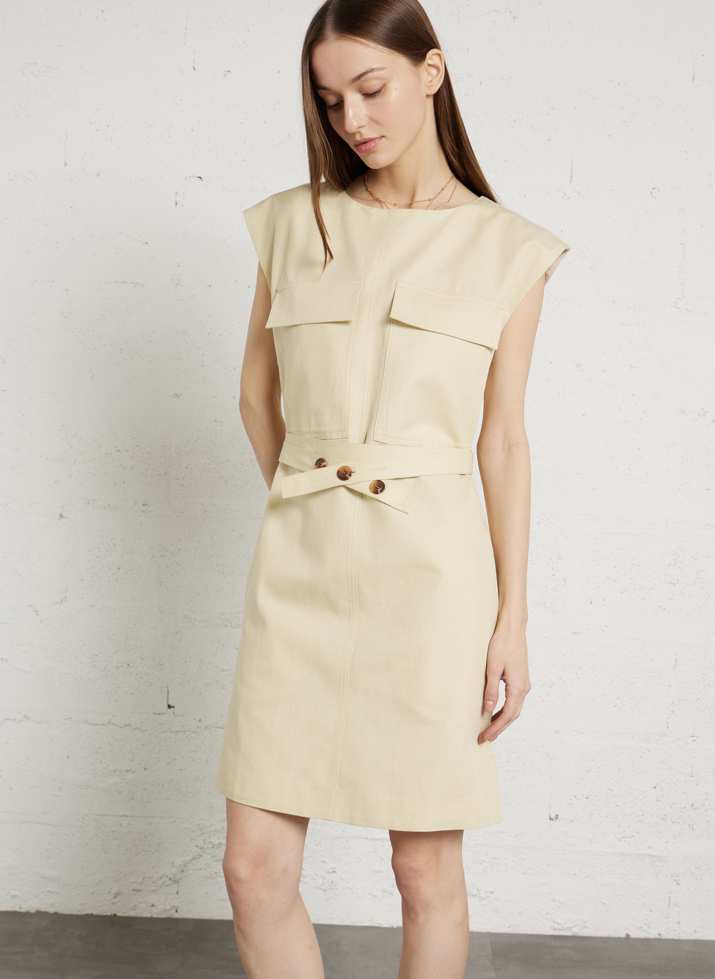 Robe courte col rond en coton bio Imane SOEUR Beige