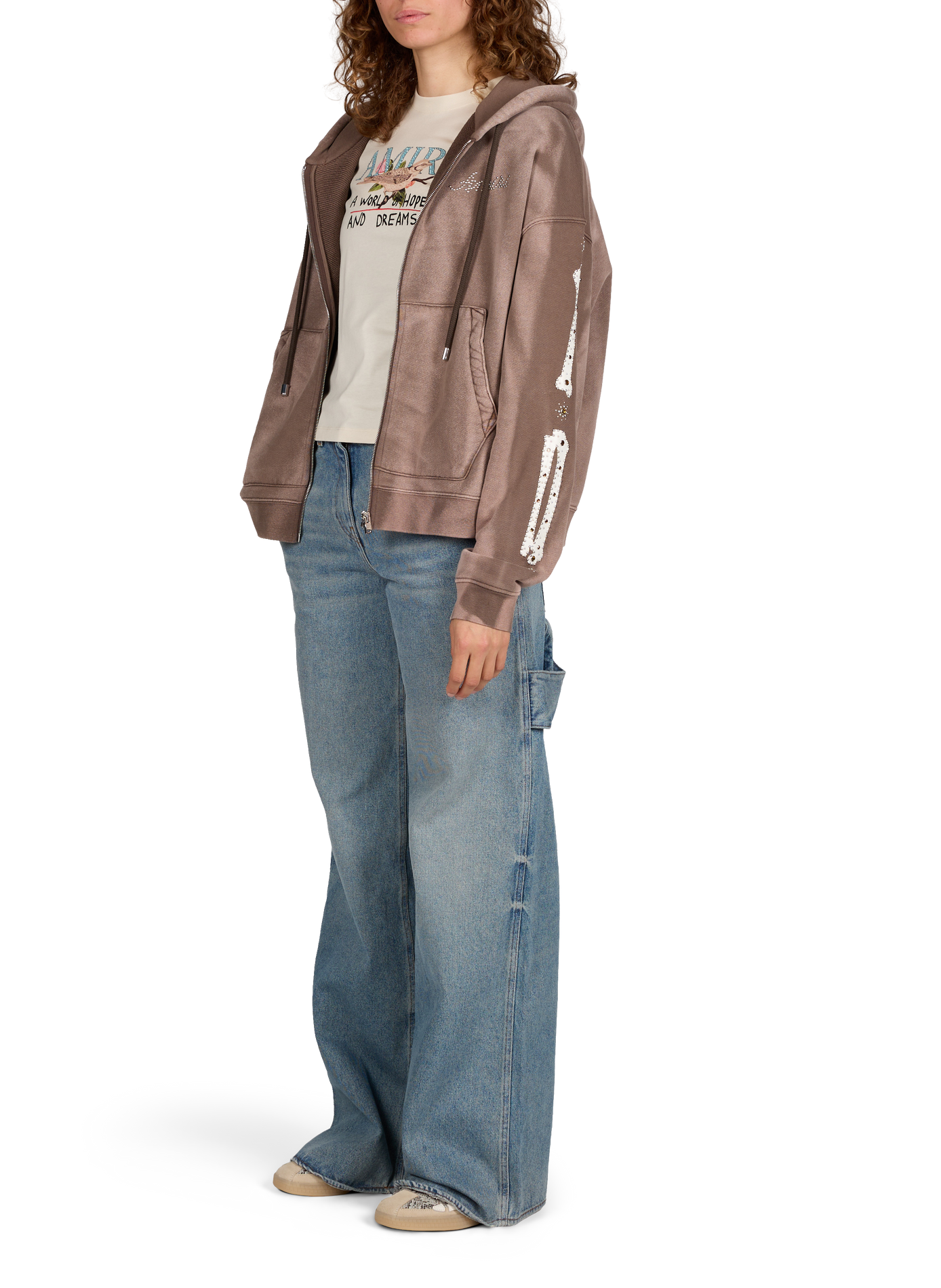 Oversized zip-up sweatshirt with cotton studs AMIRI Brown