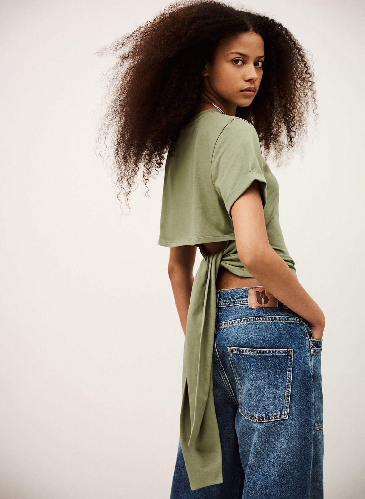 Tee-shirt col rond en coton blanca BA&SH Kaki