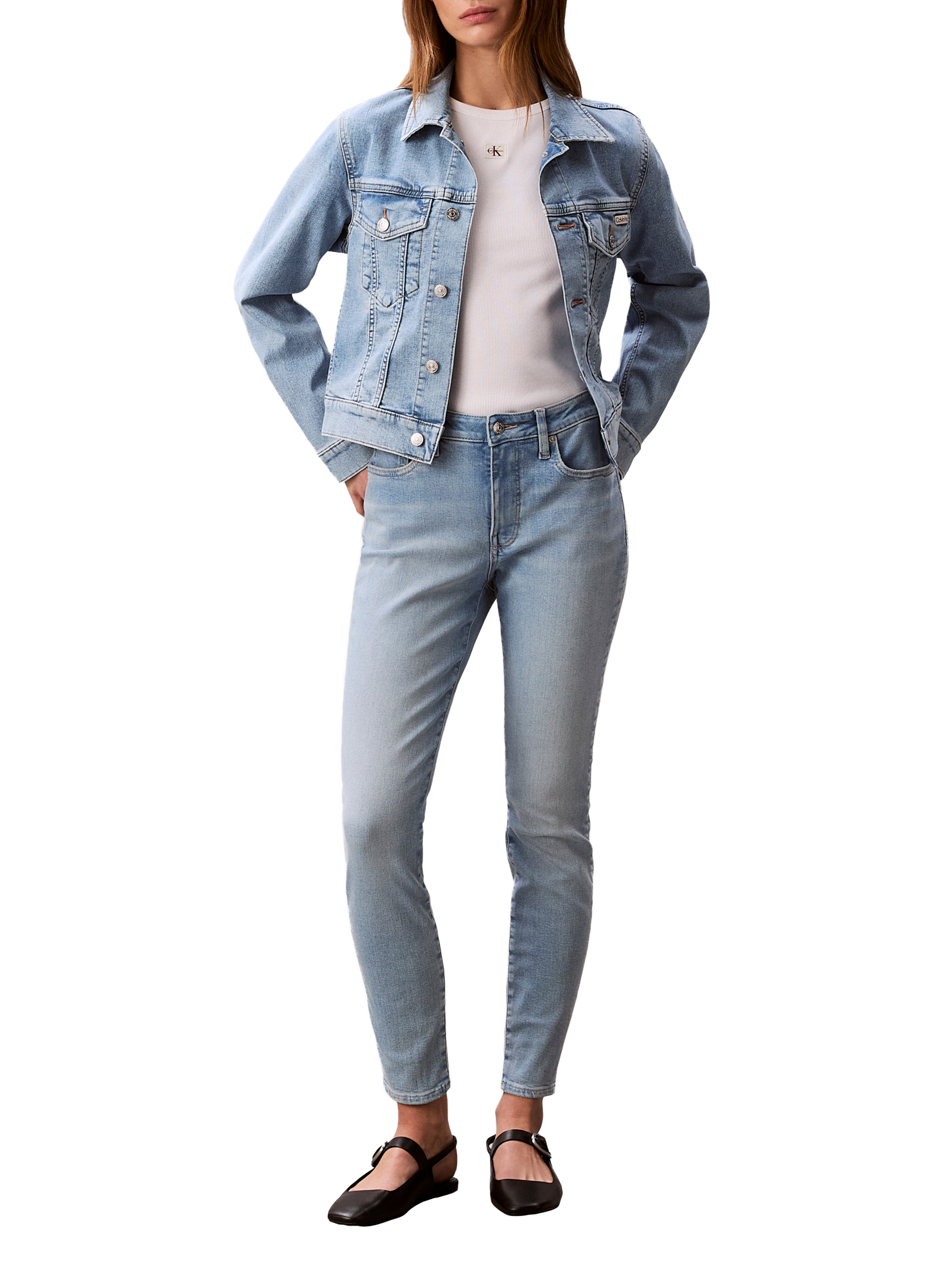 Veste courte en denim en coton mélangé CALVIN KLEIN Bleu