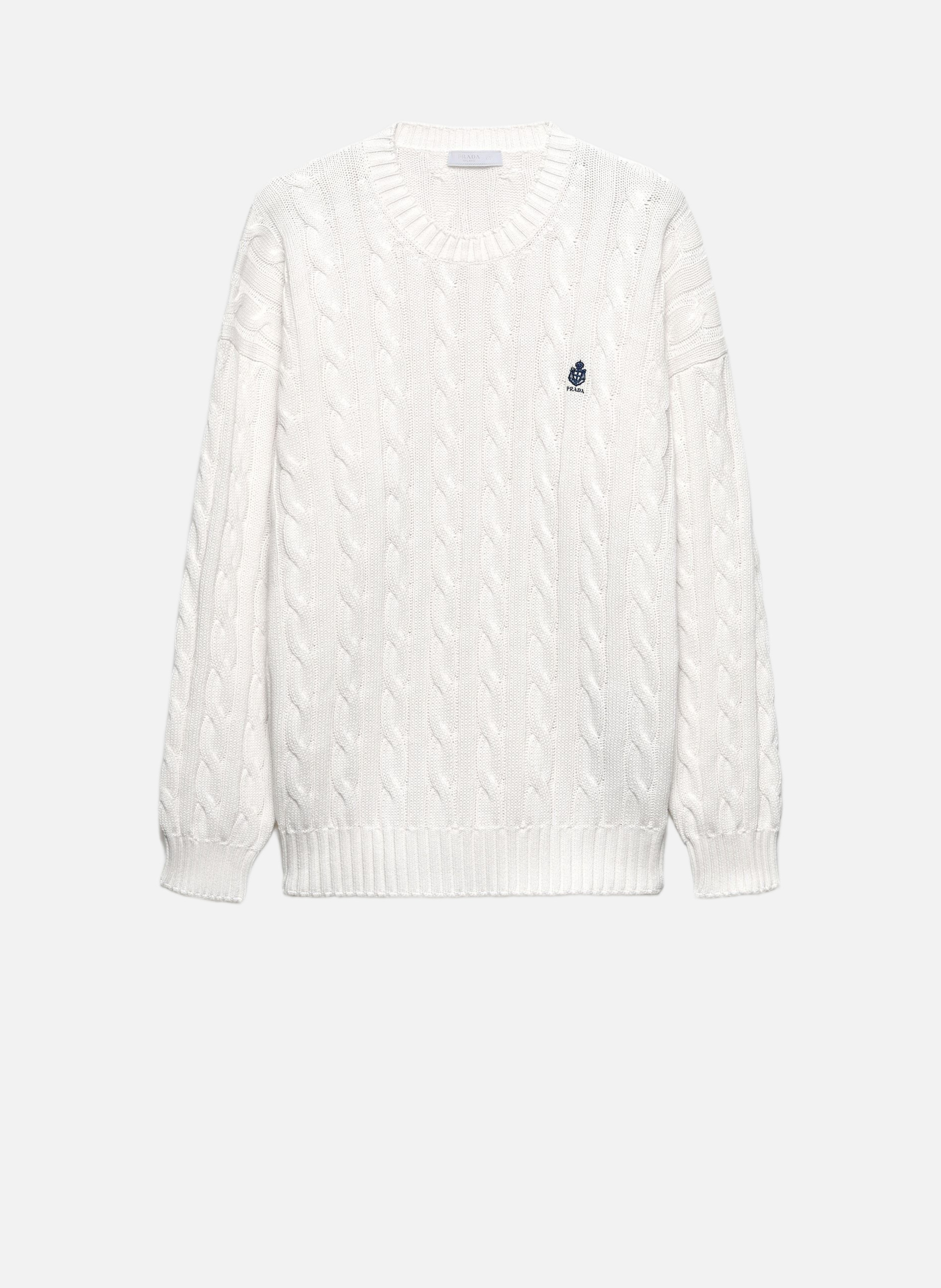 Pull à col rond en coton PRADA Blanc